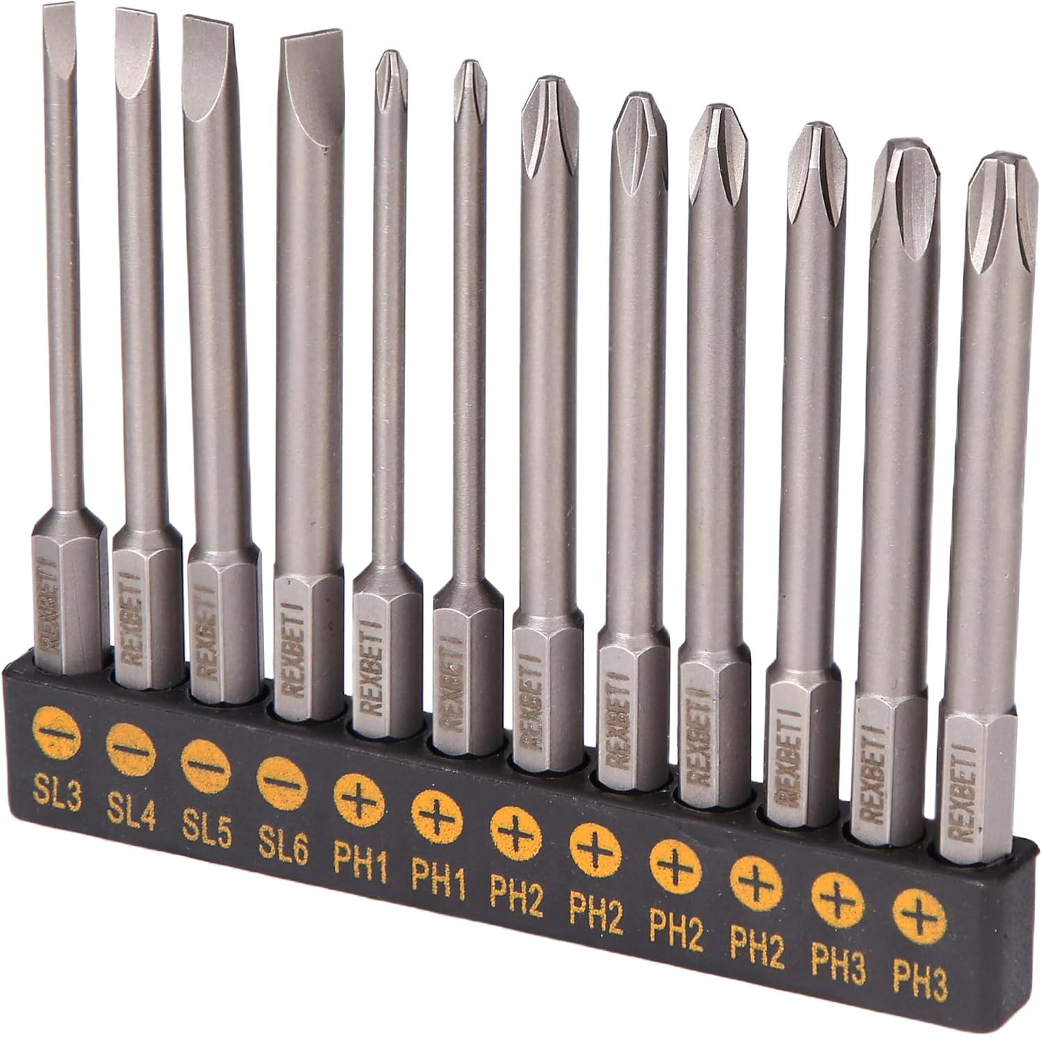 12Pcs Screwdriver Bit Set 3 Inch Slotted Phillips Magnetic Drill Bit Set 1/4 Hex