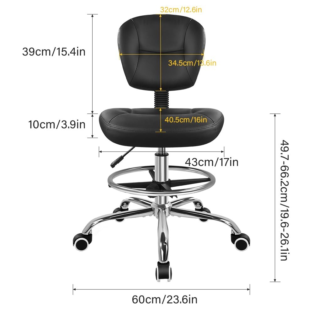 Drafting Chair with Back Footrest Adjustable Office Stool Chair 360 Swivel Ro...