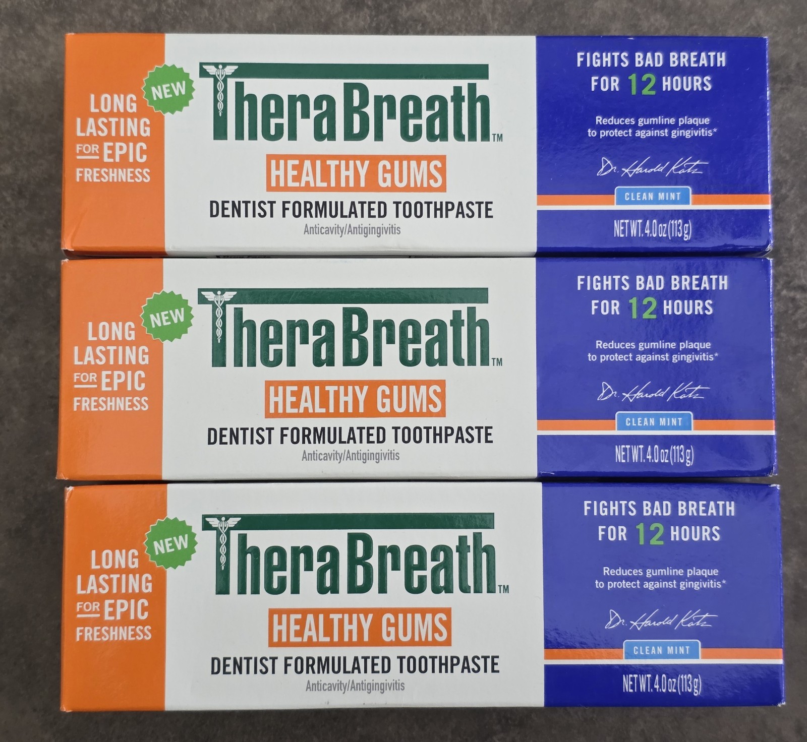 Lot of 3 TheraBreath HEALTHY GUMS Anticavity Toothpaste CleanMint 4oz Exp 12/27+