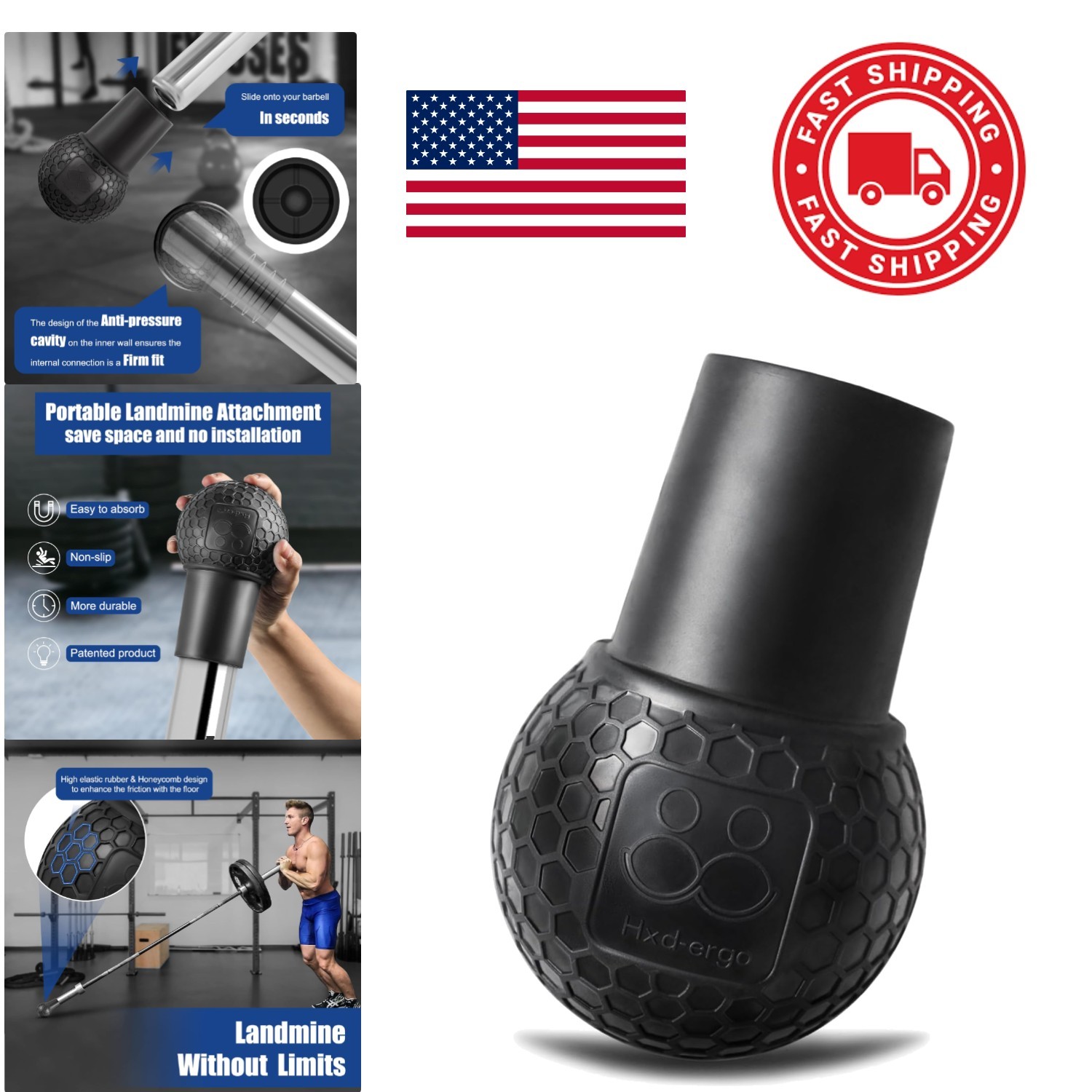 Heavy Duty Rubber Landmine Attachment Supports 450 Pounds for Full Body Workouts