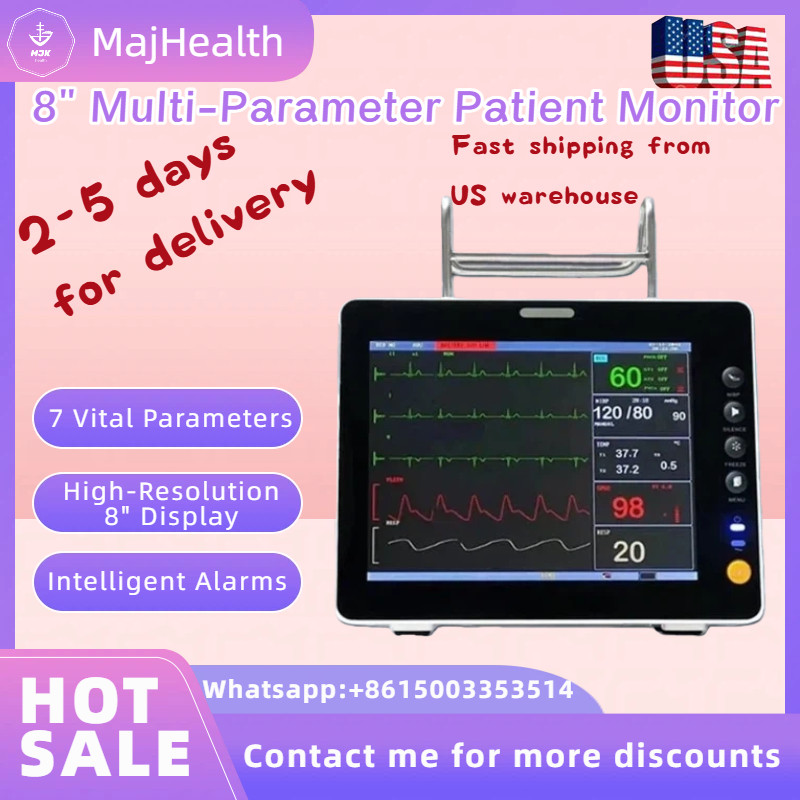 8" Multiparameter Patient Monitor-ECG,NIBP, SPO2, Temp, Resp for Hospital Clinic