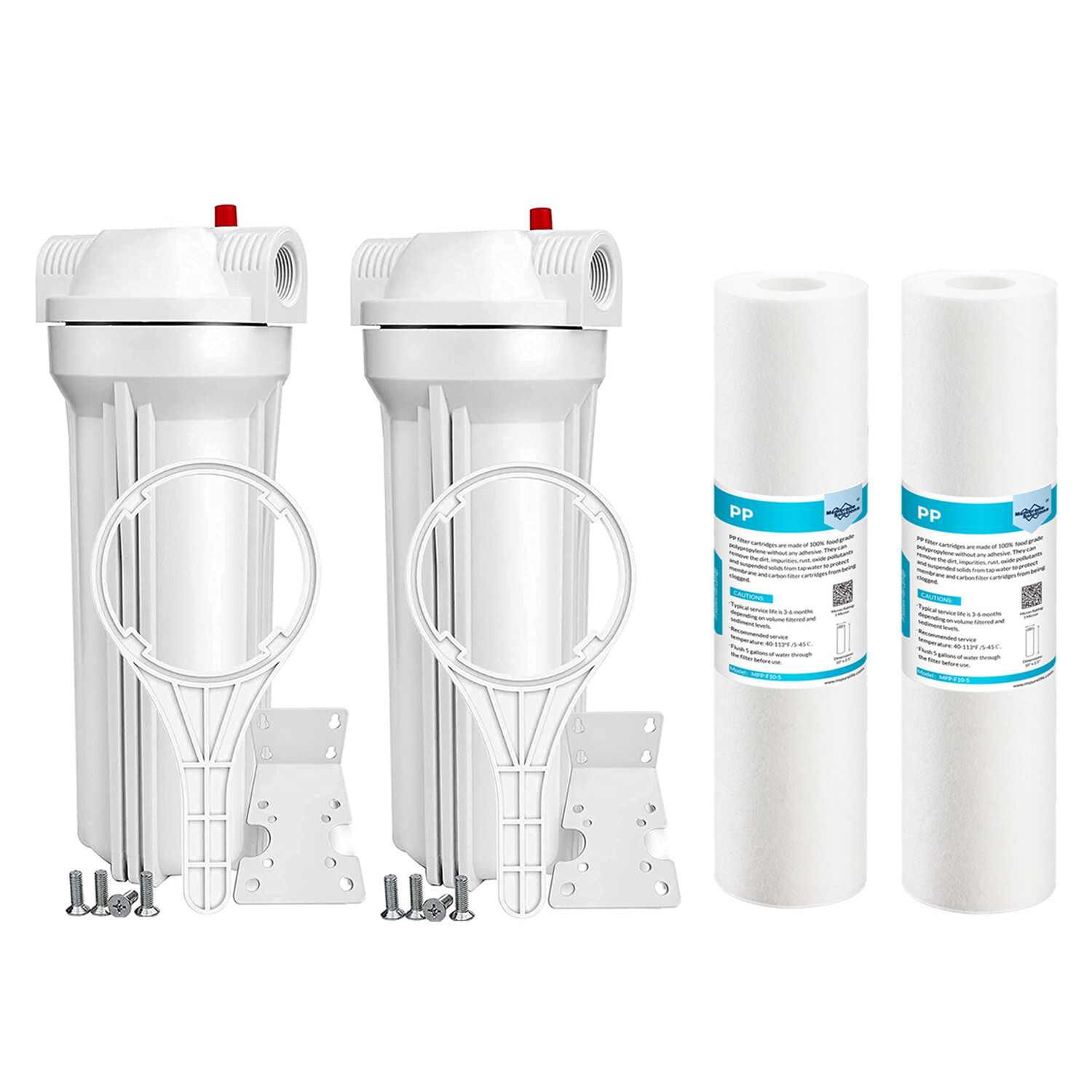 2 Pack Whole House Water Filter Housing System 10" x 2.5" PP Sediment Filtration