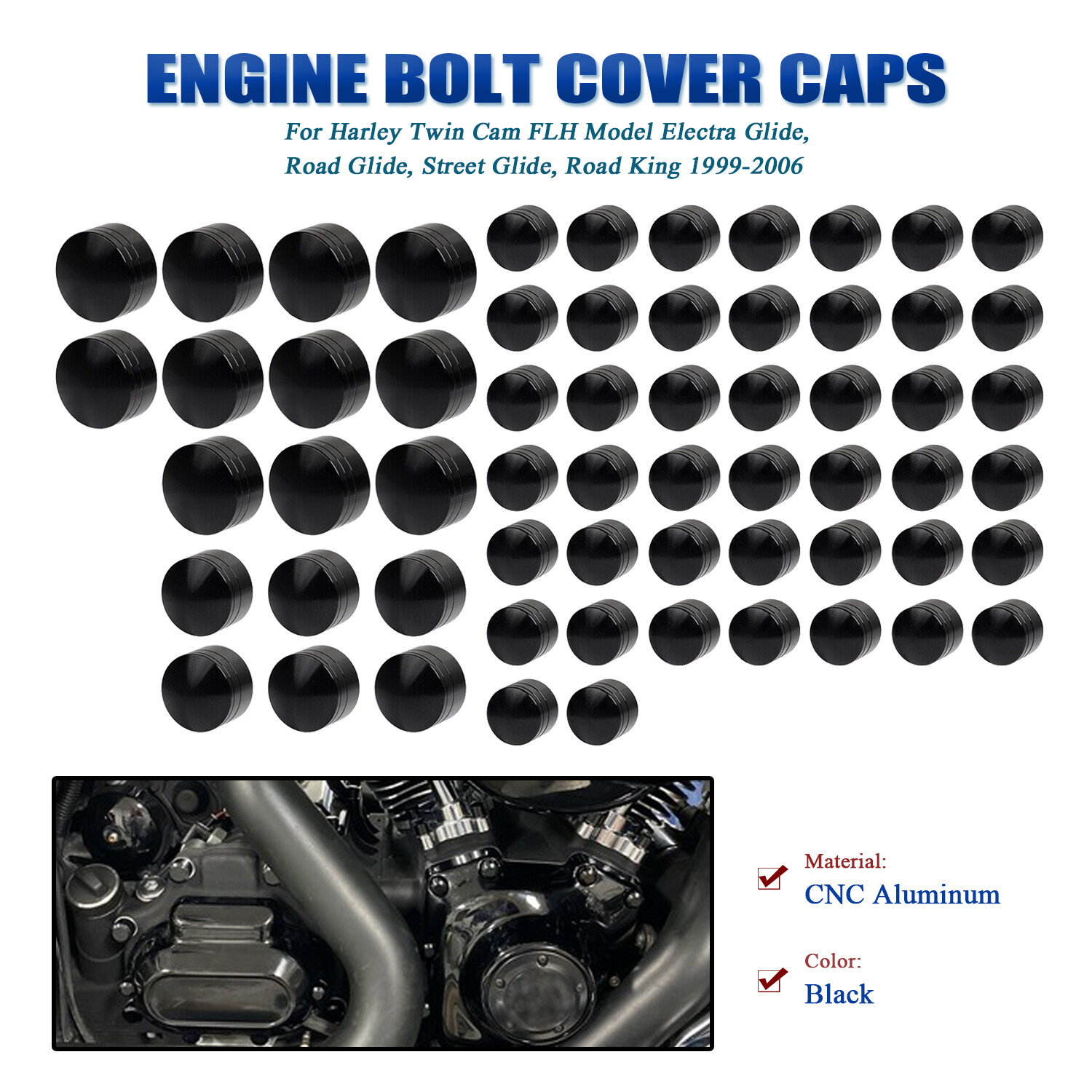 Black Engine Bolt Topper Caps Cover For Harley Electra Road Street Glide 1999-06
