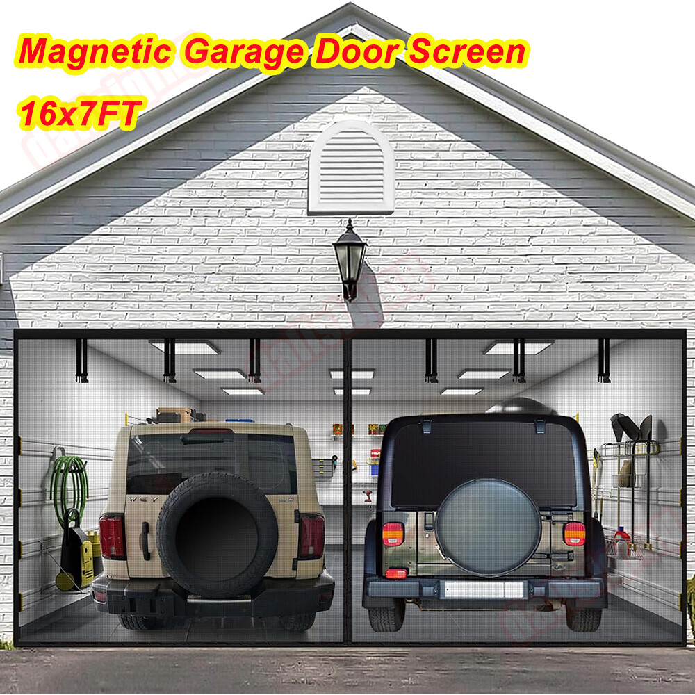 Magnetic Garage Door Screen 16 x 7ft for 2 Cars Heavy-Duty Garage Net Fiberglass