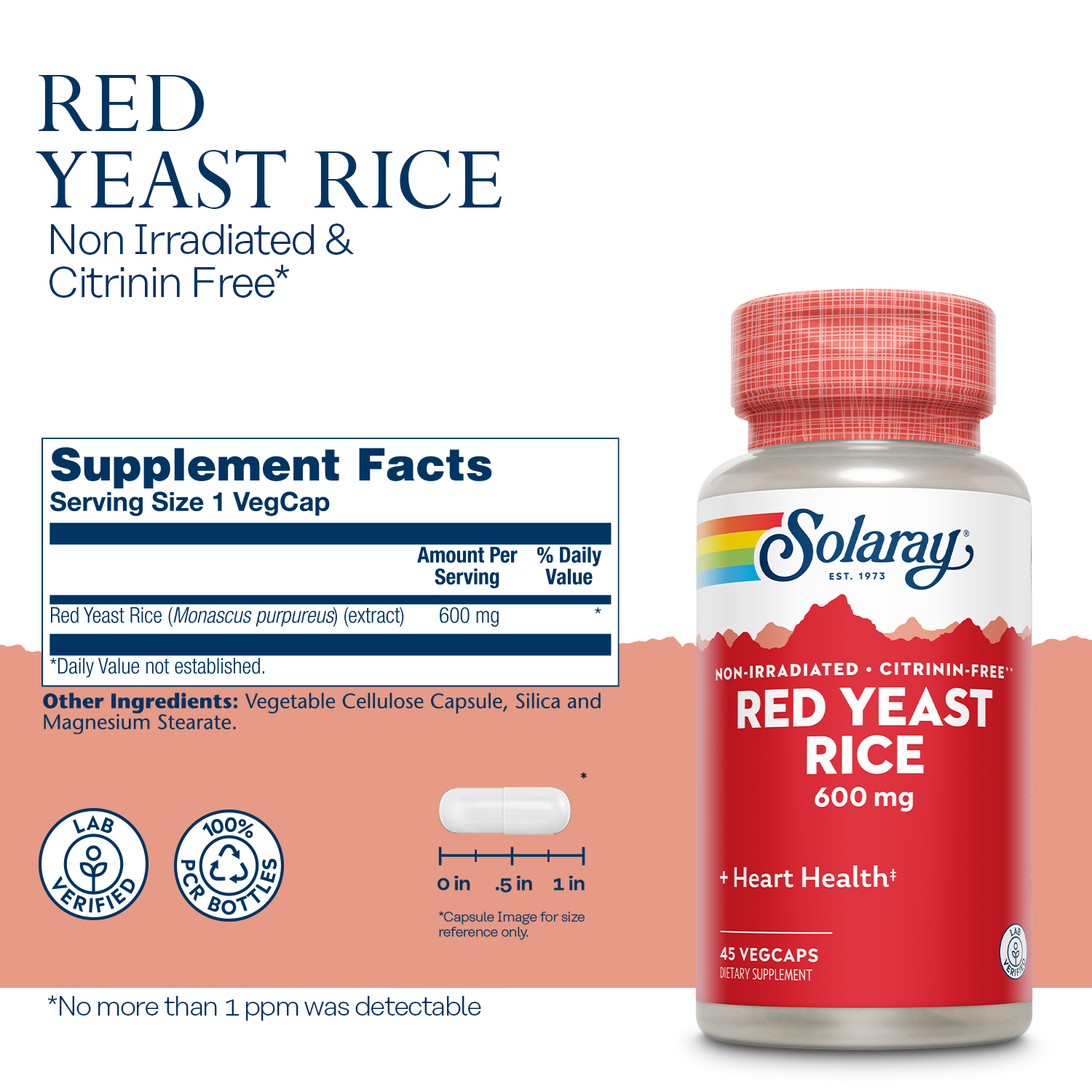 Solaray Red Yeast Rice, 600 mg, 45 Count