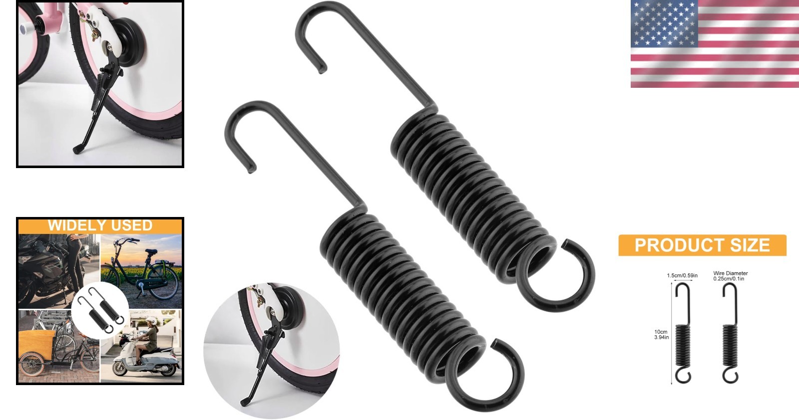 Versatile Black Kickstand Springs (2pcs) - 10cm Steel for Motorcycles & Scooters
