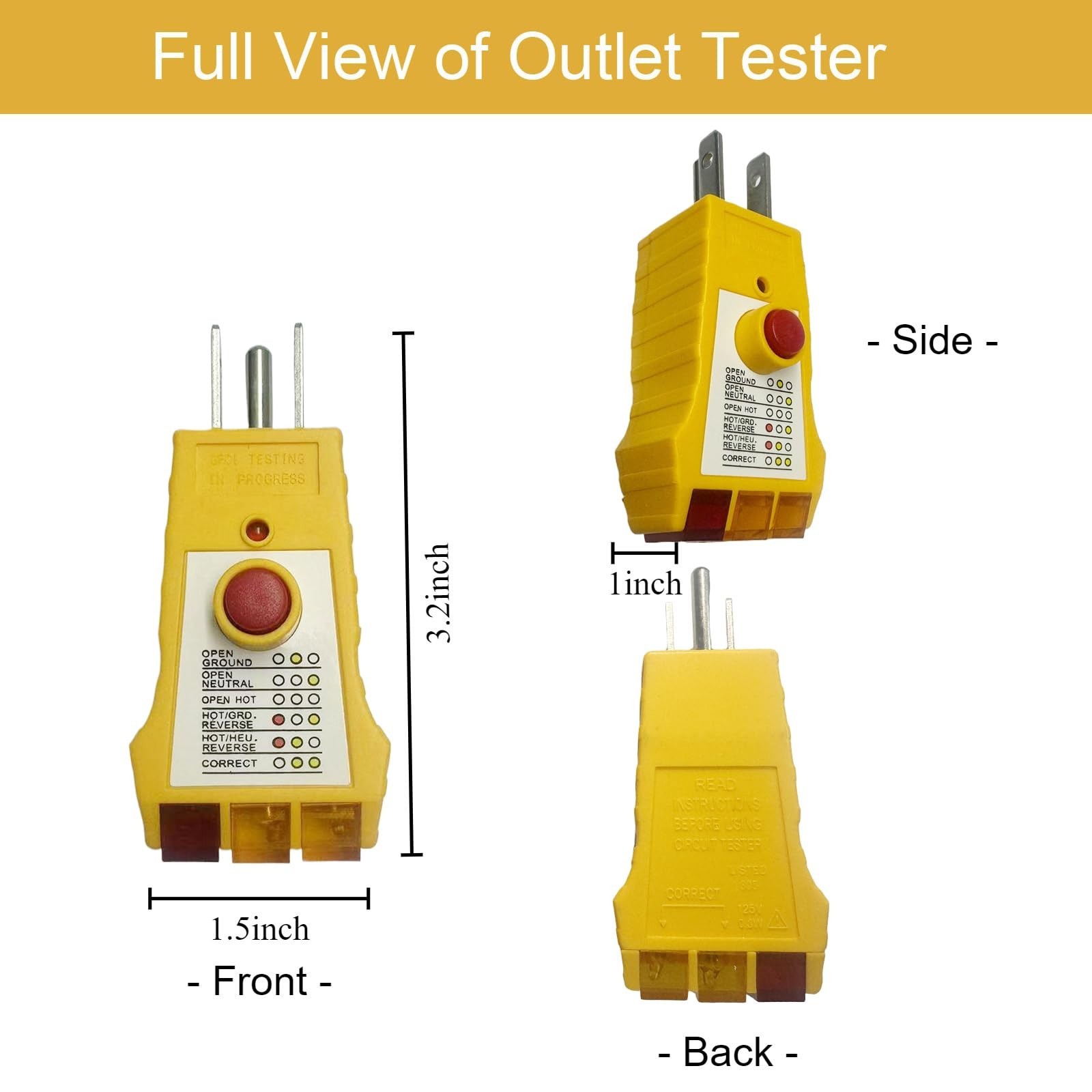 Outlet Tester with GFCI Check - Grounding & Receptacle Circuit Tester, Electr...