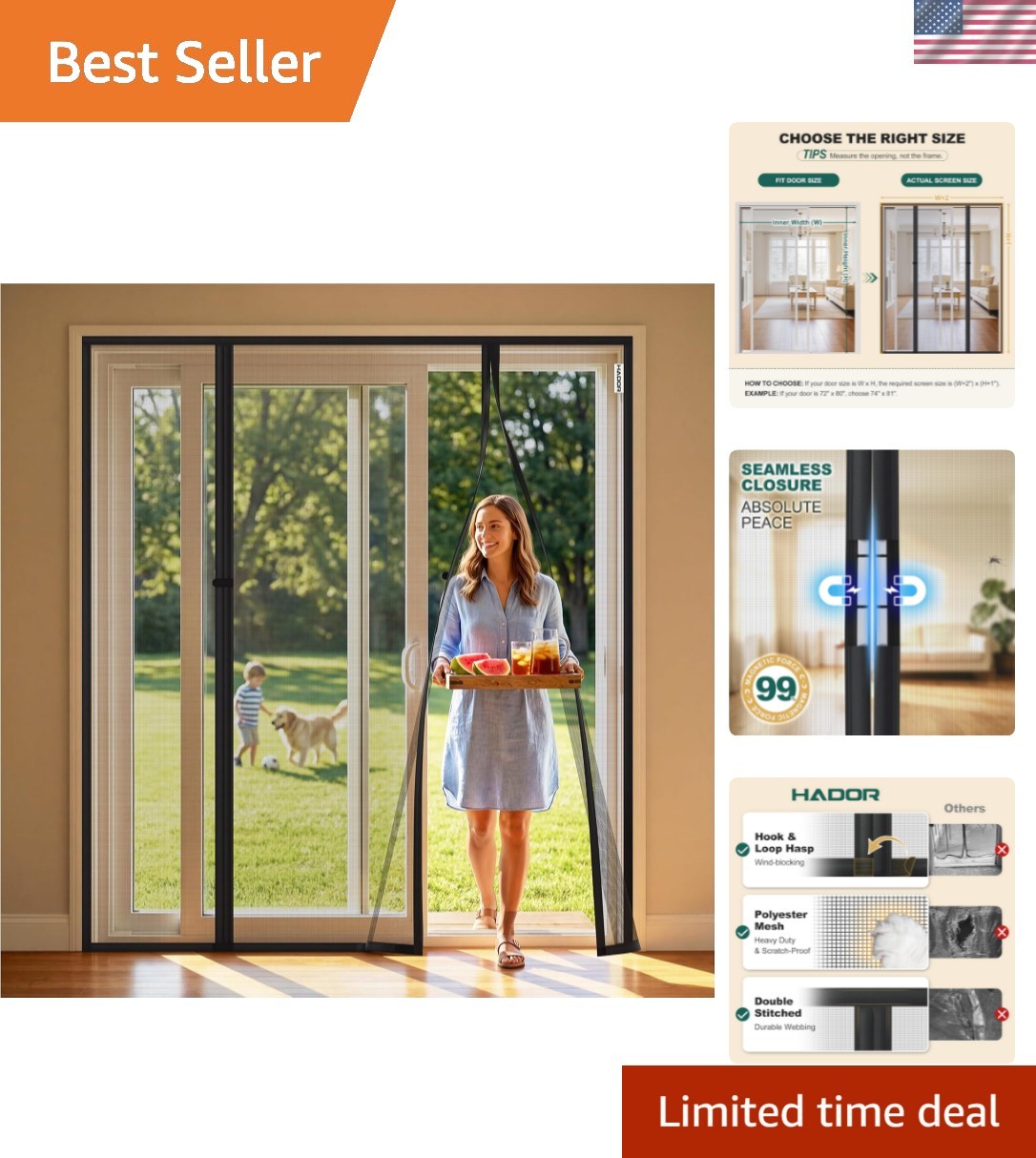Magnetic Screen Door, Fits Door Size 72" X 80", Door Mesh with Magnetic Closu...