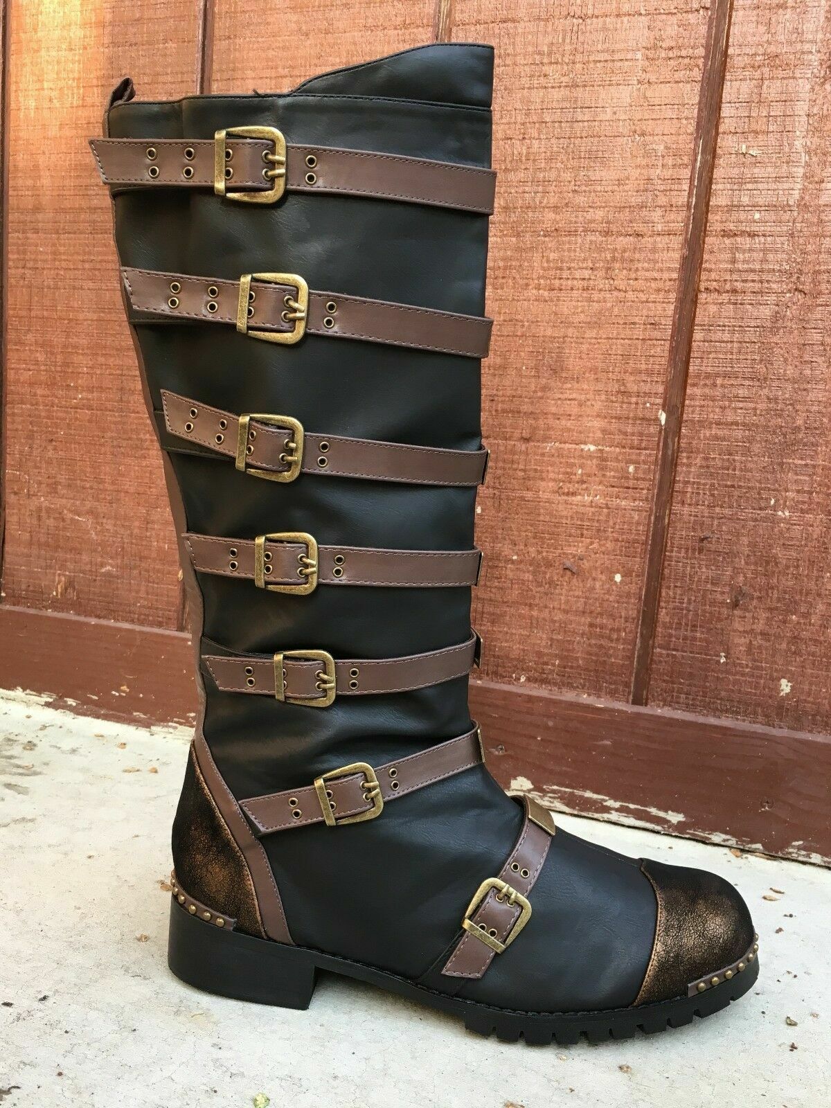 Brown Steampunk Space Pirate Star Wars Jedi Obi Wan Dune Costume Boots Mens