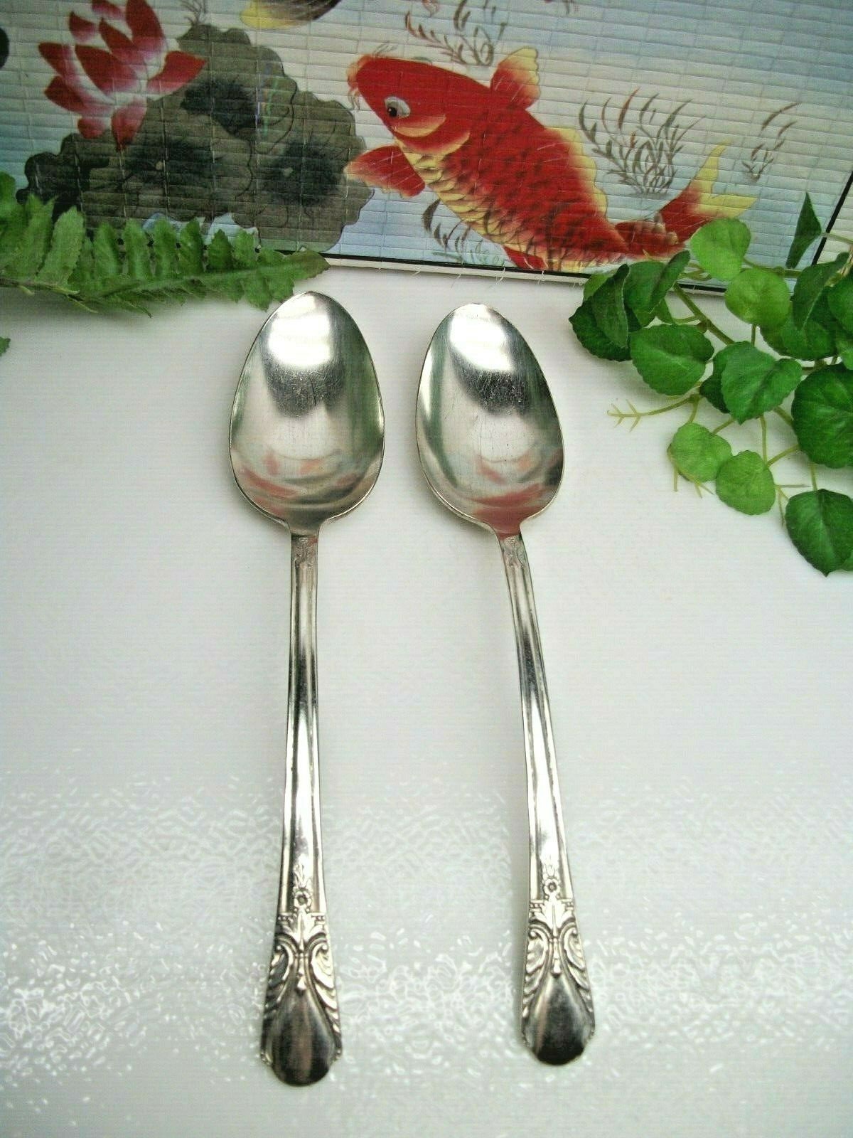2  International  Rogers  AVALON  Cabin  Silverplate  Solid Serving Spoons  1940