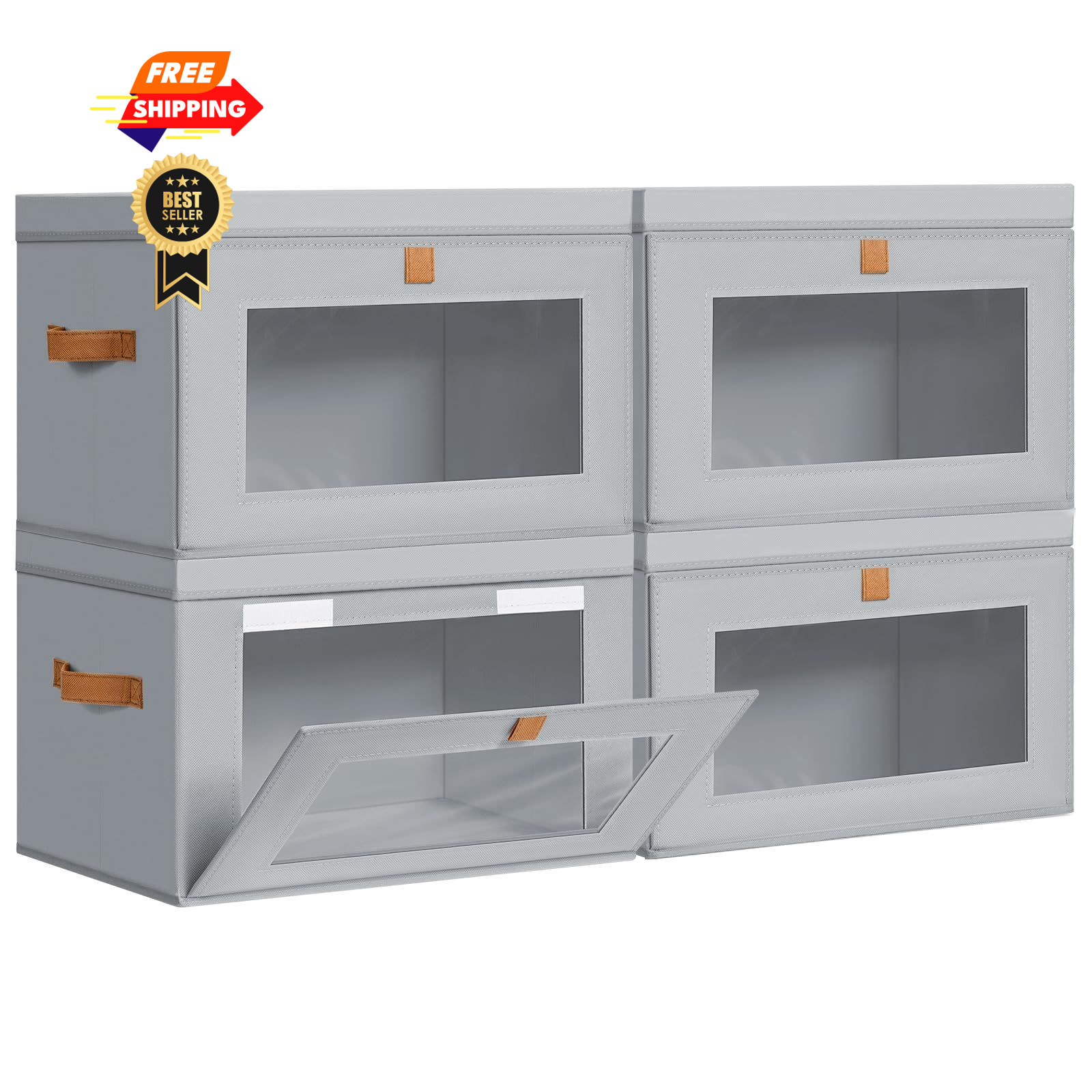 DIMJ Storage Bins with Lids - 4 Pack Large Fabric Closet Large-4 Pack, Gray