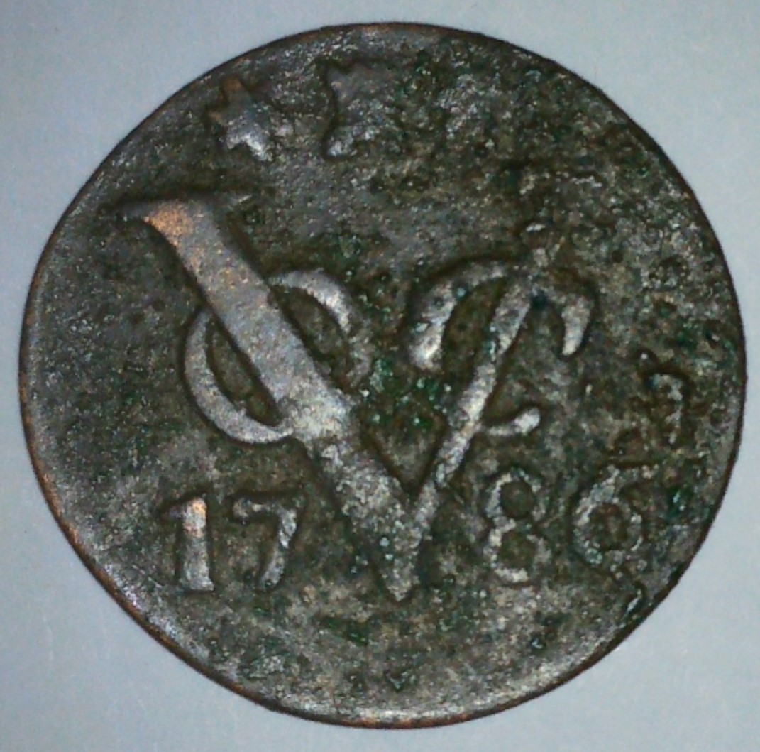 1786 VOC Duit Zeeland Arms Middelburg Mint Dutch East Indies Colonial Coin NLB2