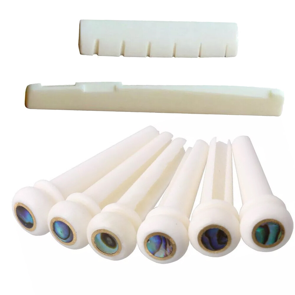 1 Set Of Cattle Bone Guitar Saddle Nut Pins String Peg Acoustic Bridge Luthier