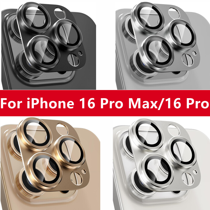 For iPhone 16 Pro Max/ 16 Pro Tempered Glass Metal Camera Lens Protector Cover