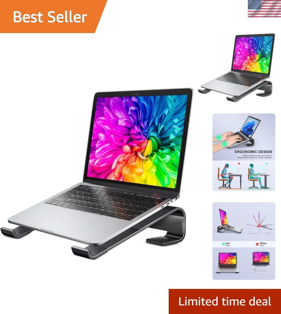 Laptop Stand for Desk, Ergonomic Detachable Laptop Riser, Aluminum MacBook St...