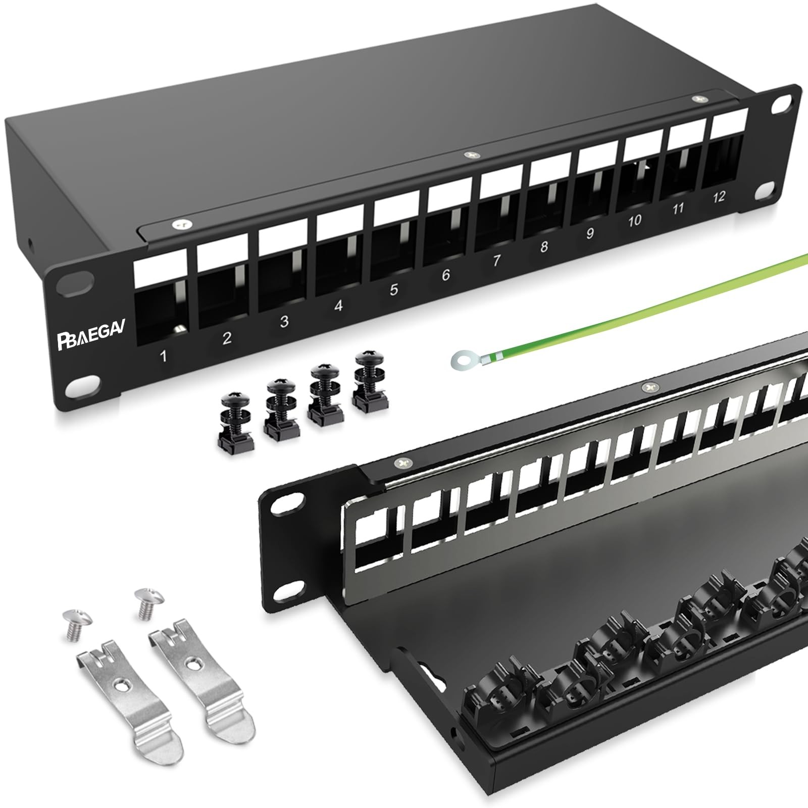Patch Panel 12 Port Blank Network Patch Panel with Cable Management Bar Rackm...