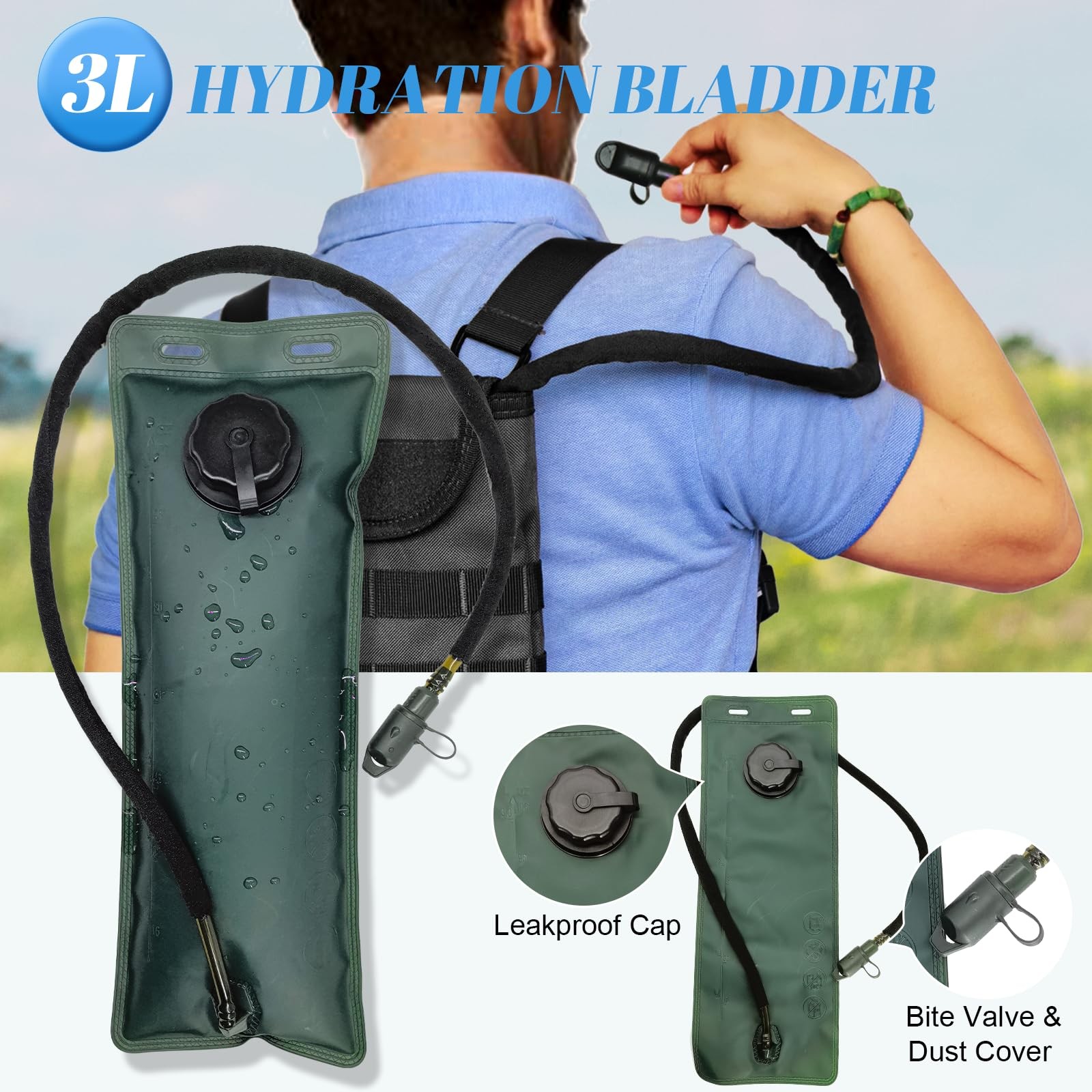 Tactical MOLLE Hydration Pack Carrier Backpack with 3L Water Bladder for Outd...