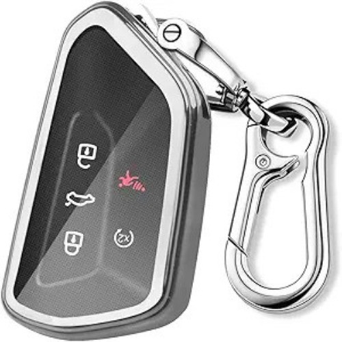 Key Fob Cover with Keychain, Car Key Case fit for ID.4 Golf 8 MK Color: Silver