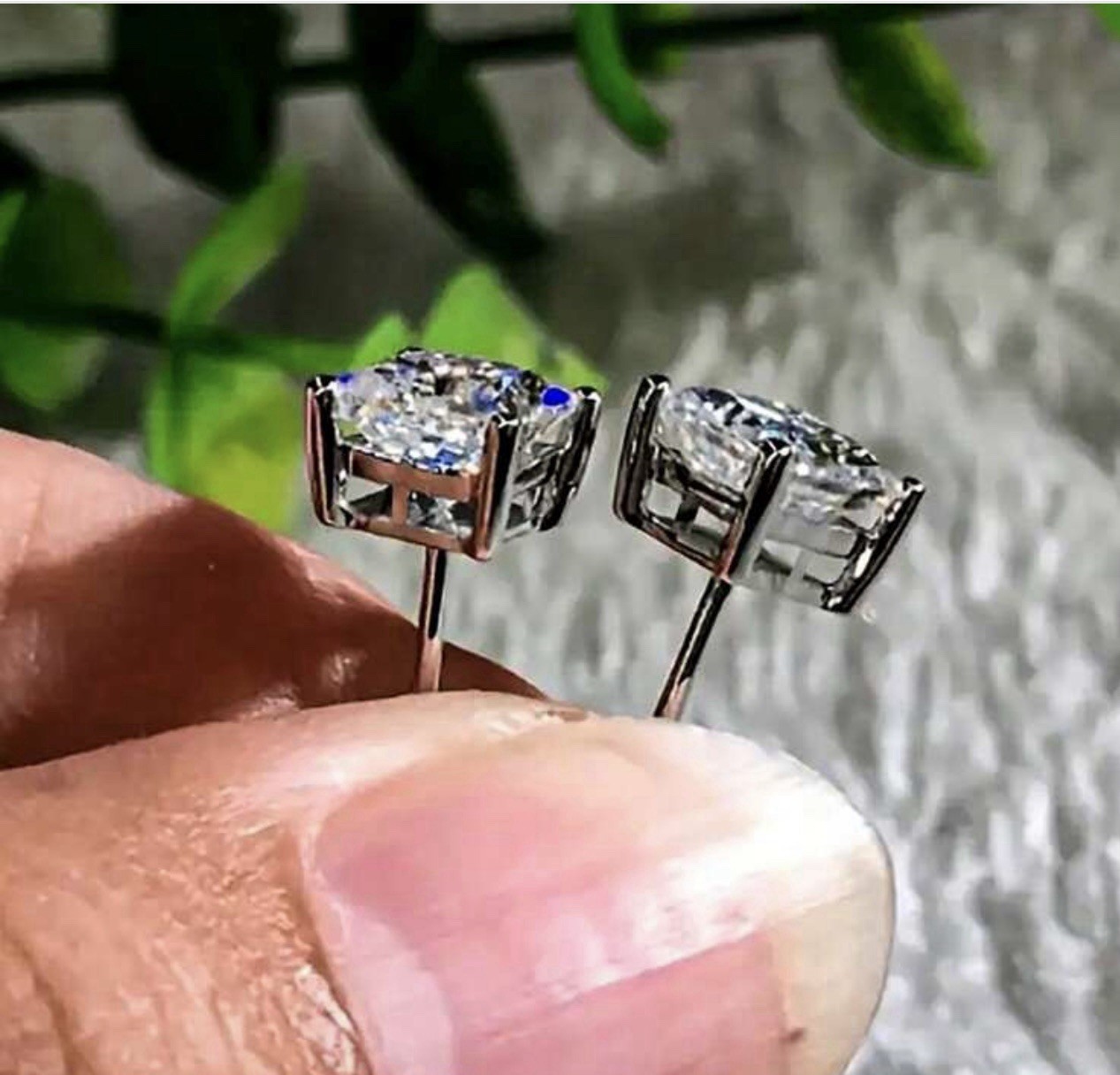 Square Diamond Stud Earrings Sterling Silver 925