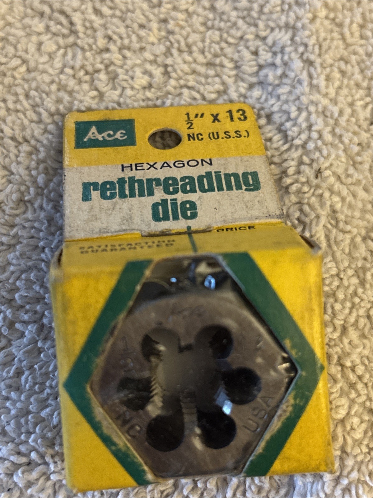 Vintage 1/2” Carbon Steel Hex Rethreading Die Ace Made In USA NOS Stock 231213