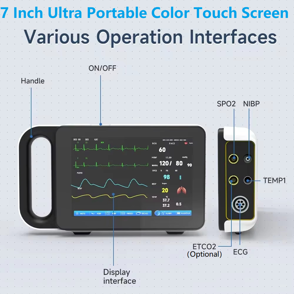 7 Inch Touch Screen Portable Multi-parameter Patient Monitor Vital Signs Monitor