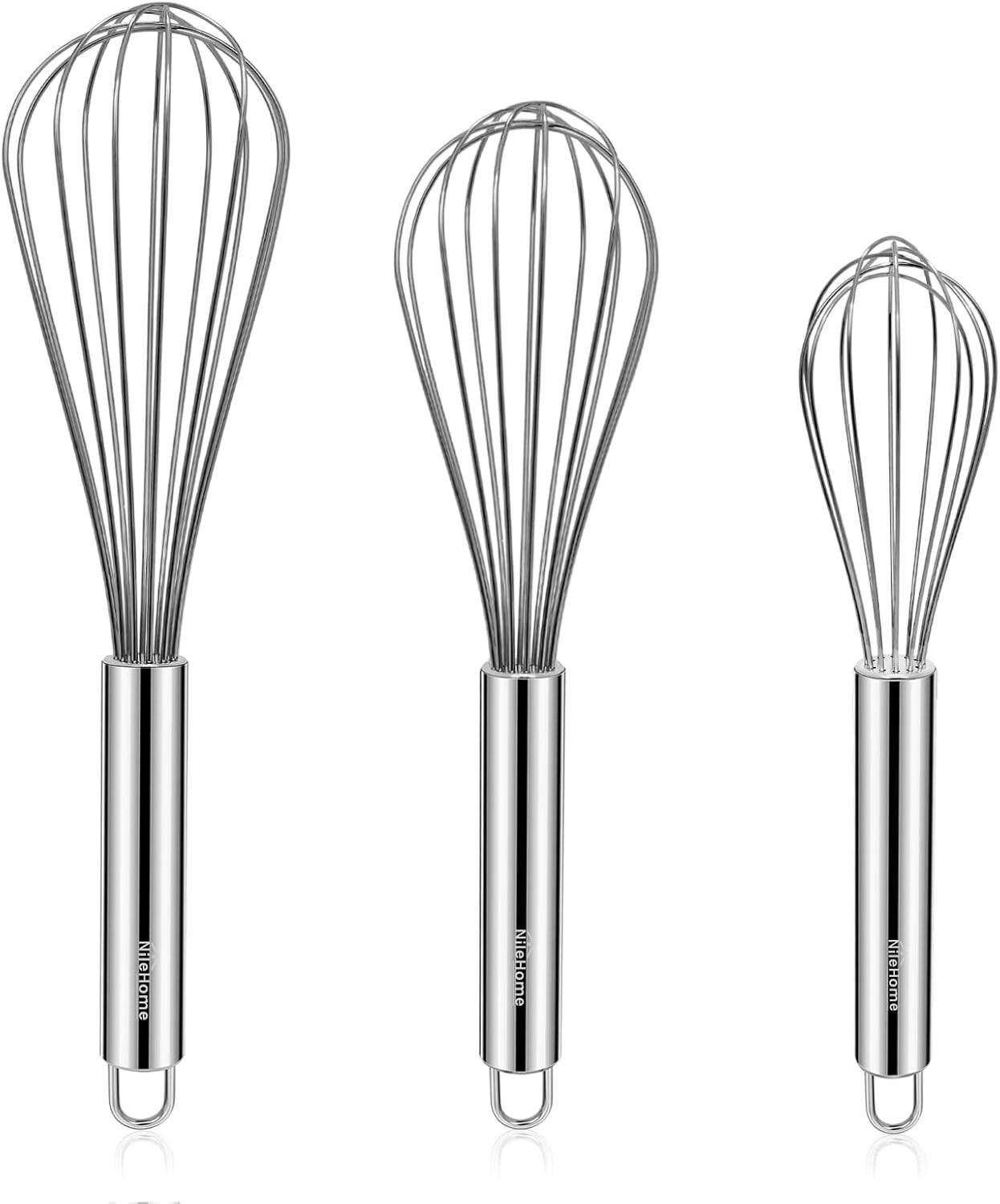 Stirring 3 Pack Stainless Steel Whisk Set 8" 10" 12" Kitchen Whisk Balloon Whisk