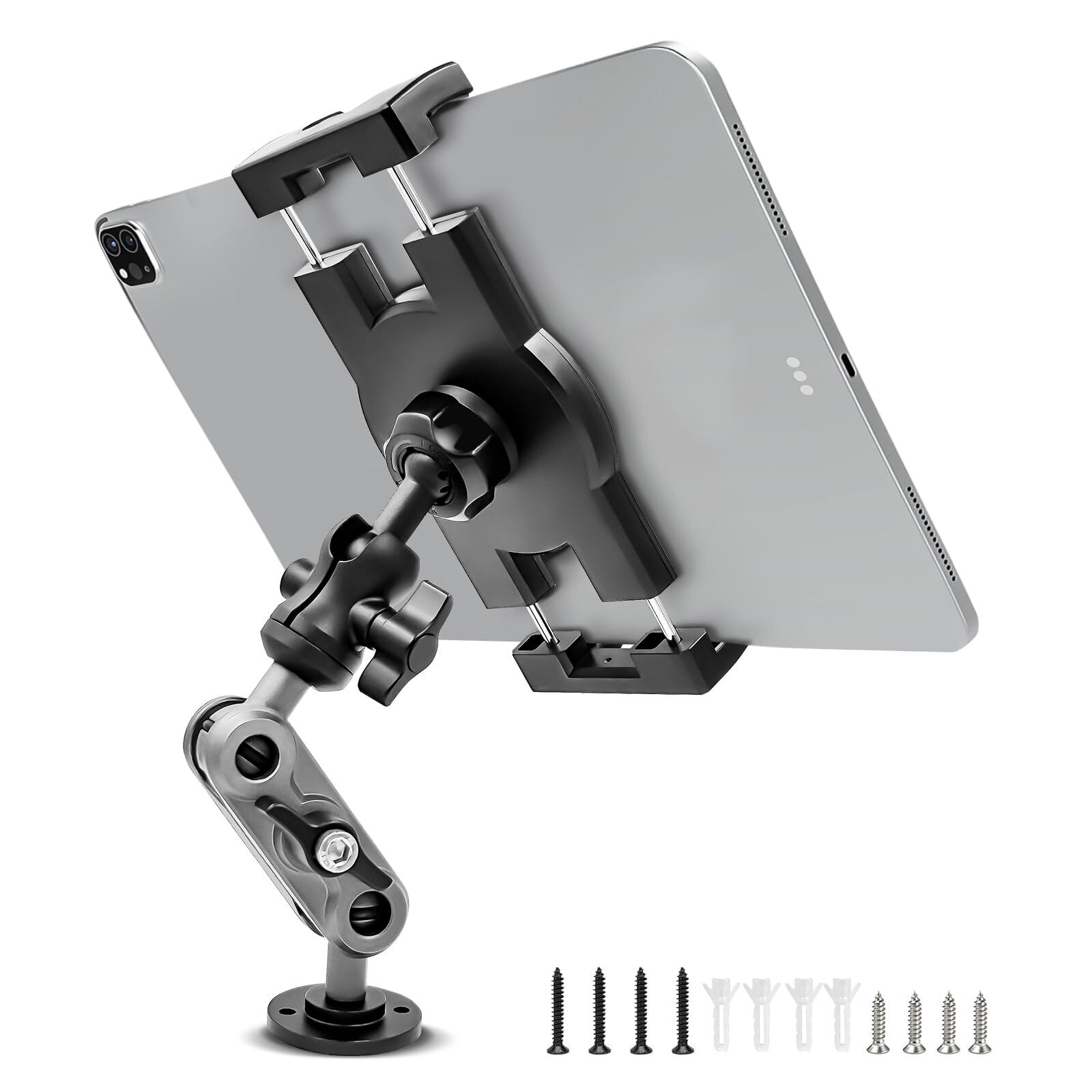 Aluminum Heavy Duty Drill Base Tablet Holder Car Mount Dashboard 360 Adjustable