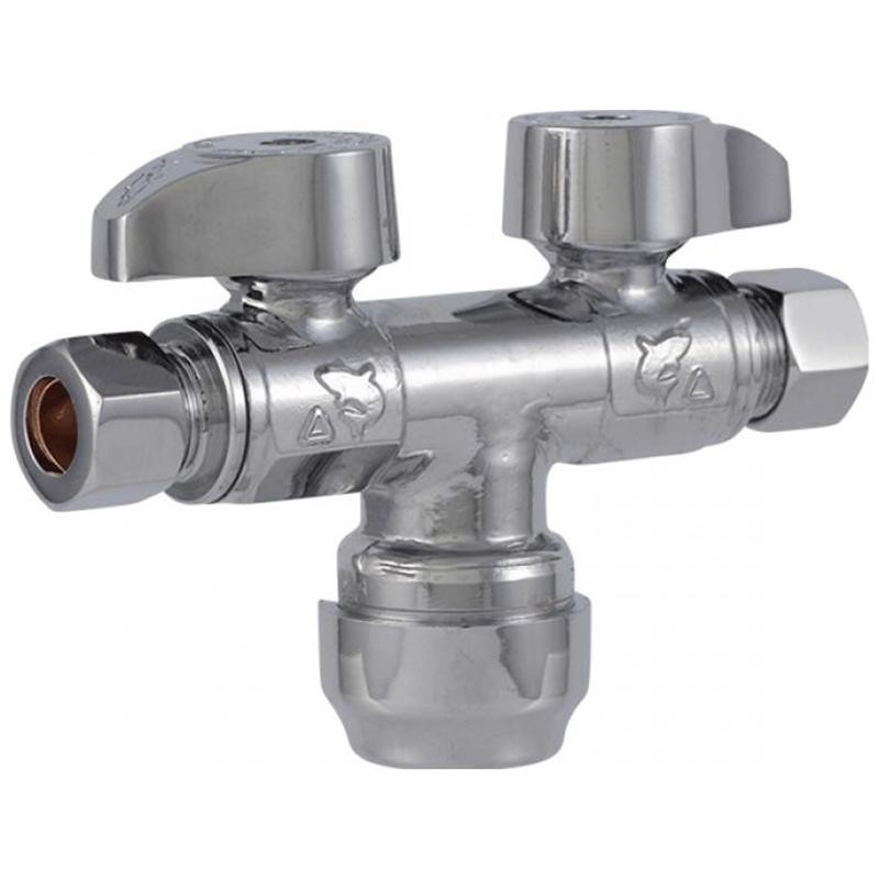 SharkBite 1/2in. Compression T X 3/8in. S Compression Brass Dual Shut-Off Valve