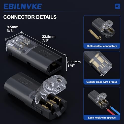 Double Wire Plug in Connector with Locking 100PCS Black 2 Wire 22-18 Awg D2