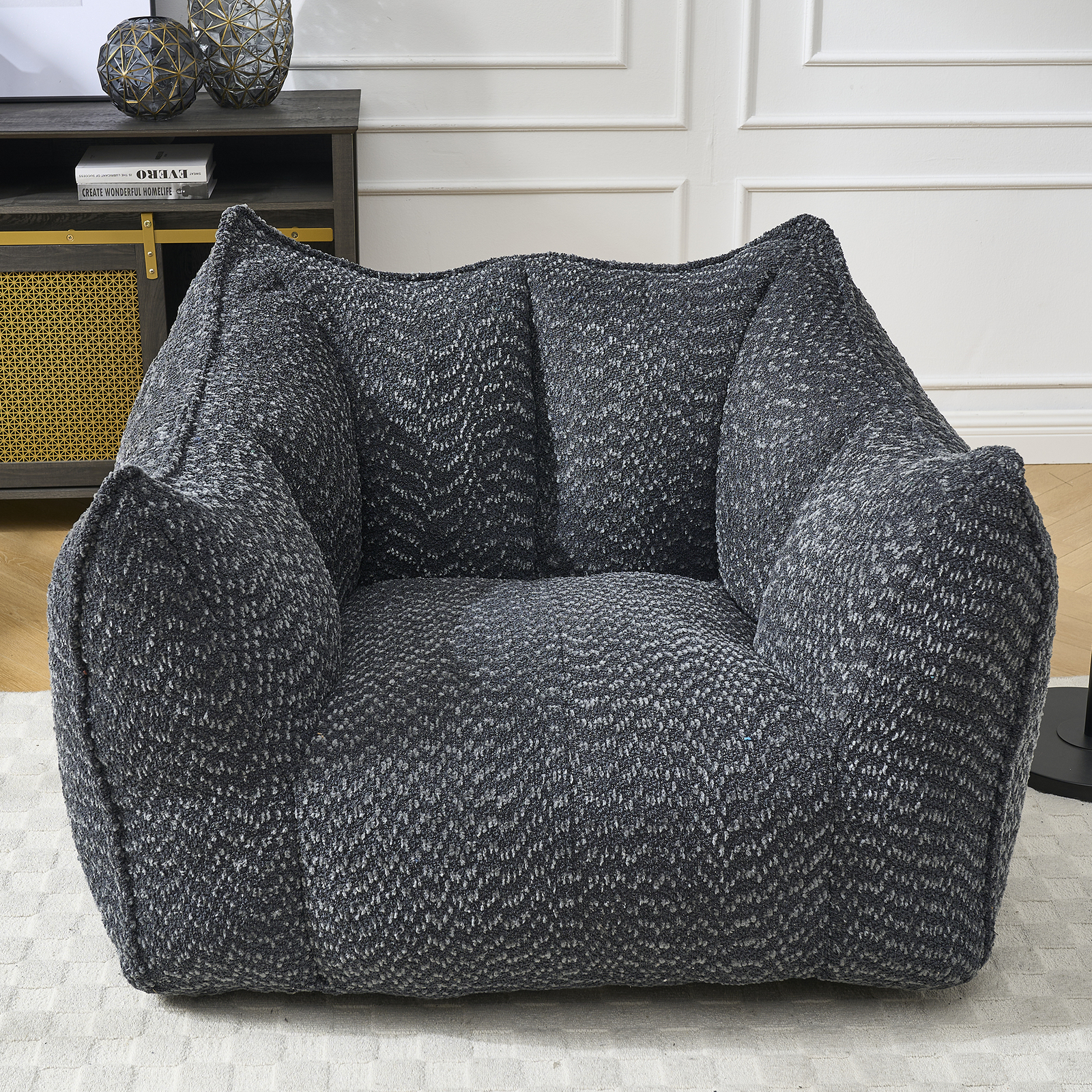 Bean Bag Chairs resilient foam for bedrooms comfortable square lazy sofa Black