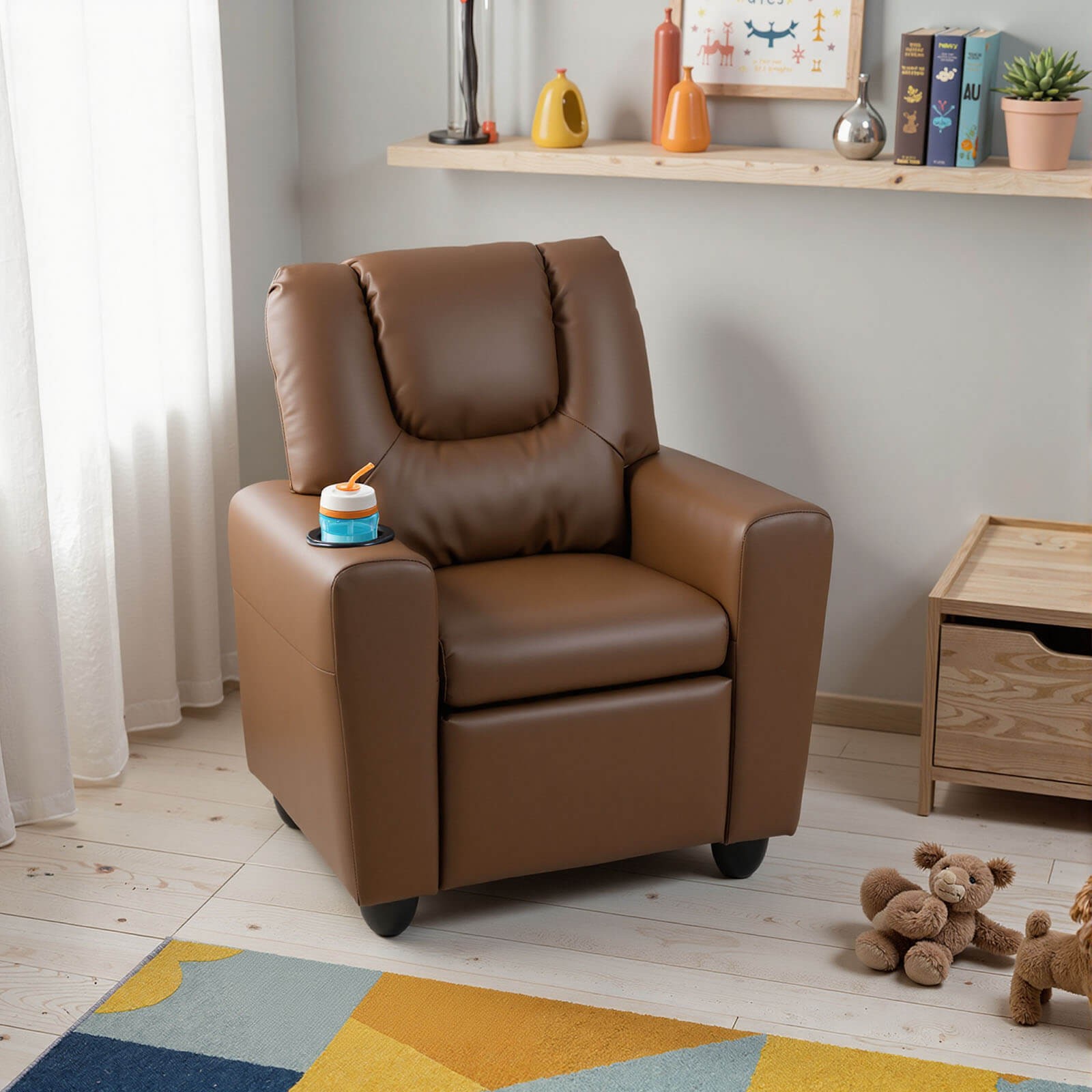 Kids Recliner w/Cup Holder Adjustable Backrest & Footrest for Boys & Girls