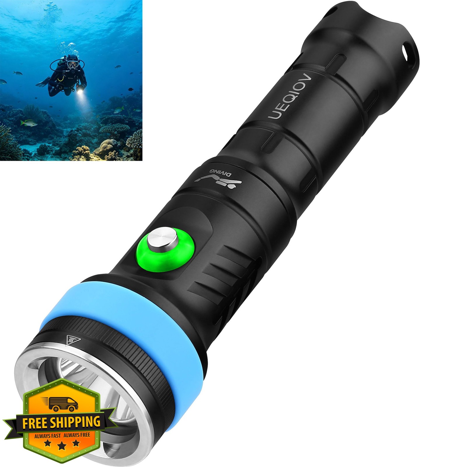UEQIOV 380 Dive Light Underwater Diving Flashlight, Super Bright Rechargeable...
