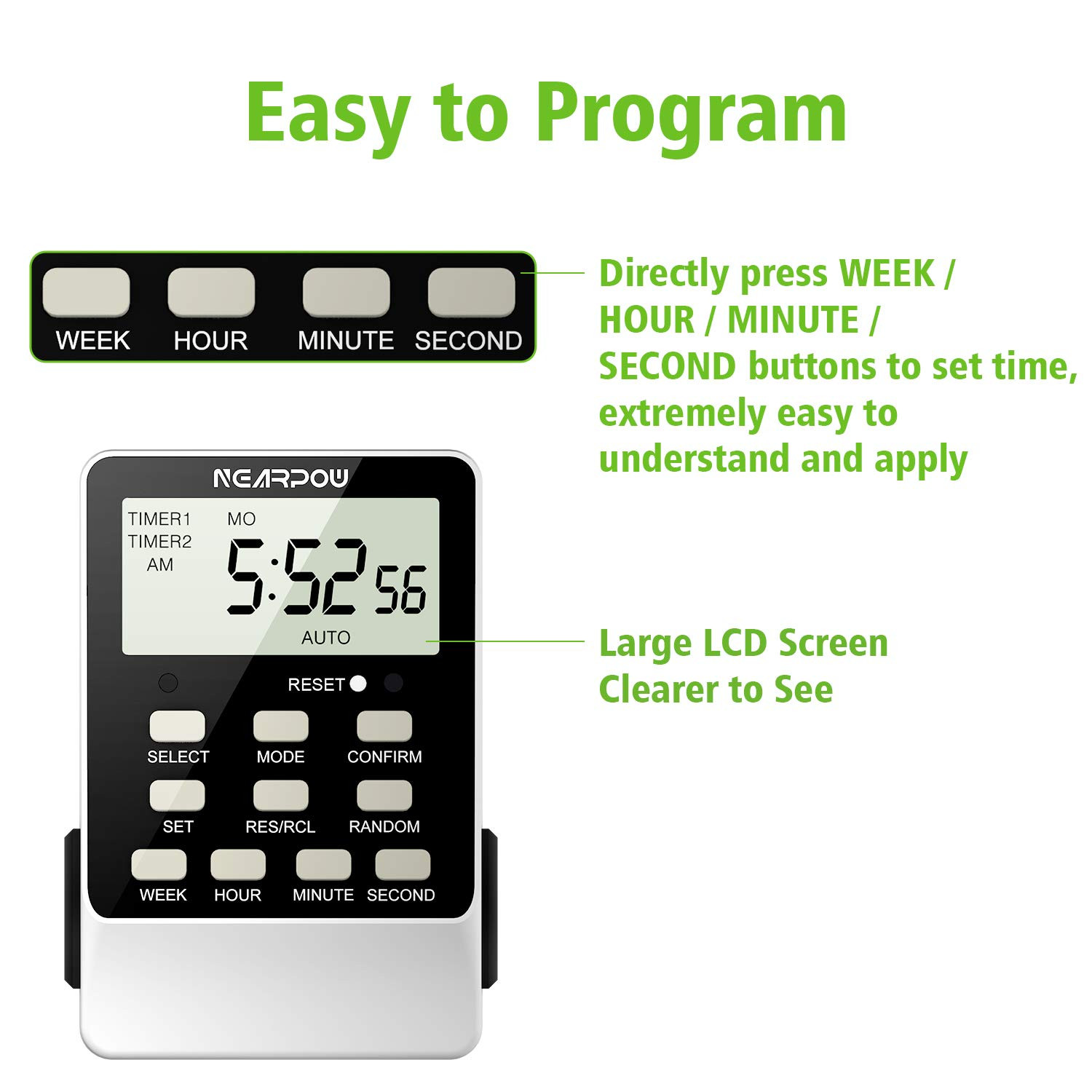 Outlet Timer, Dual Digital Light Timer with 2 Independently-Controlled Outlets,
