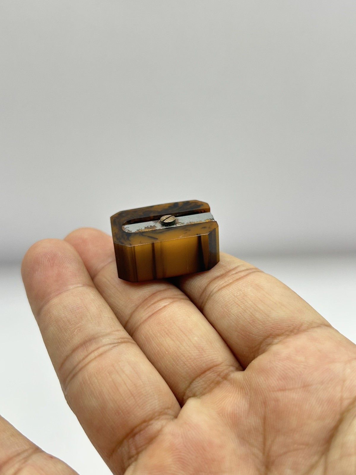 Vintage Butterscotch Bakelite Pencil Sharpener Art Deco Germany Swirled