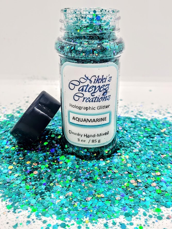 Holographic Chunky Blue Glitter - Aquamarine 3 oz.