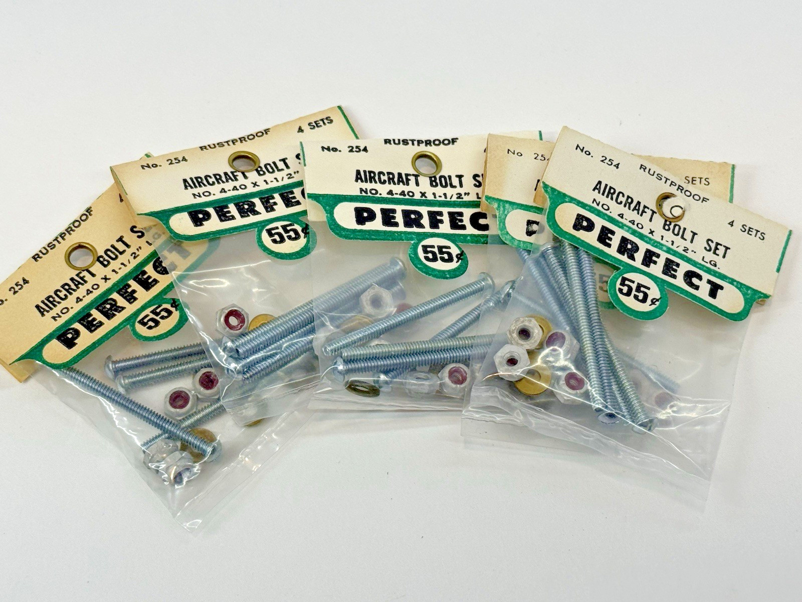 Lot of 5-Perfect Parts #254 Aircraft Bolt Sets 4-40 x 1 1/2" Large  NOS