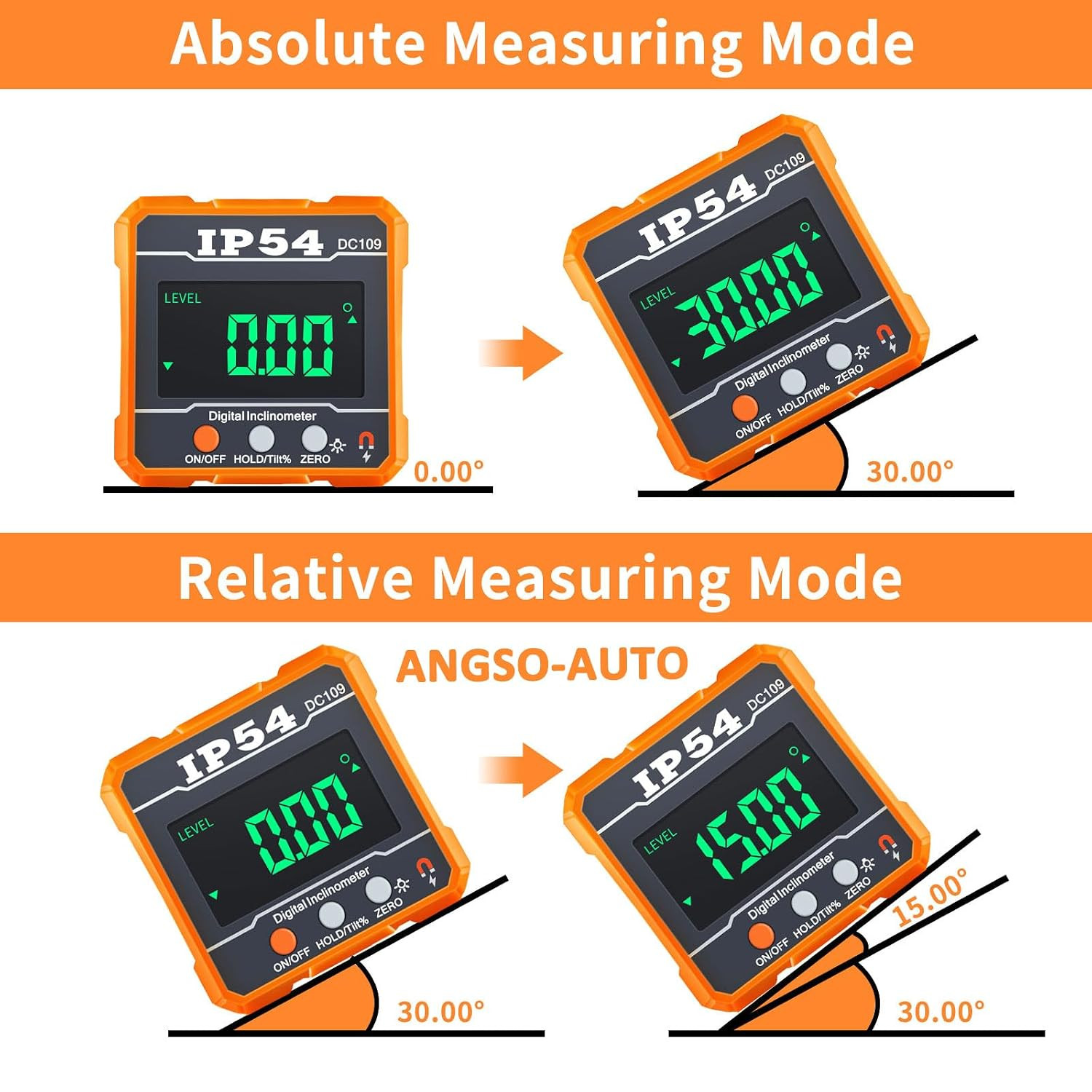 IP54 Digital Angle Gauge ADAS Calibration Tool, 4 X 90 Measuring Range | Backlit