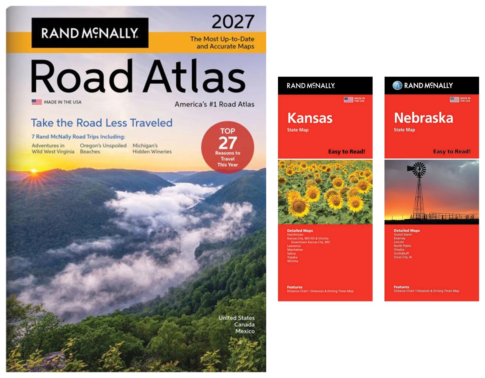 Rand McNally 2027 Road Atlas with Easy-to-Read Kansas & Nebraska State Maps