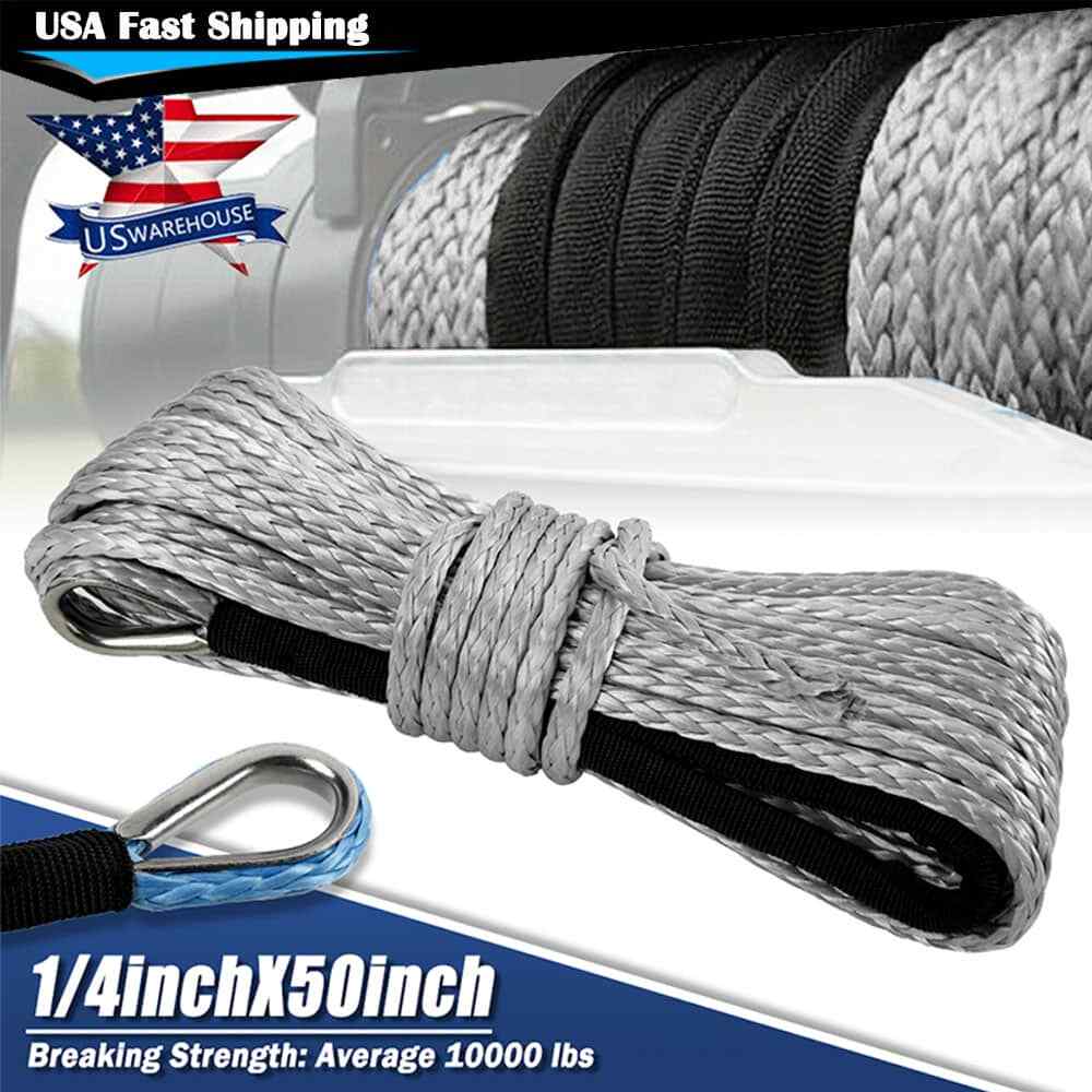 1/4" x 50' Synthetic Winch Rope UTV ATV W/Sheath For 10000LBS Universal SUV ATV