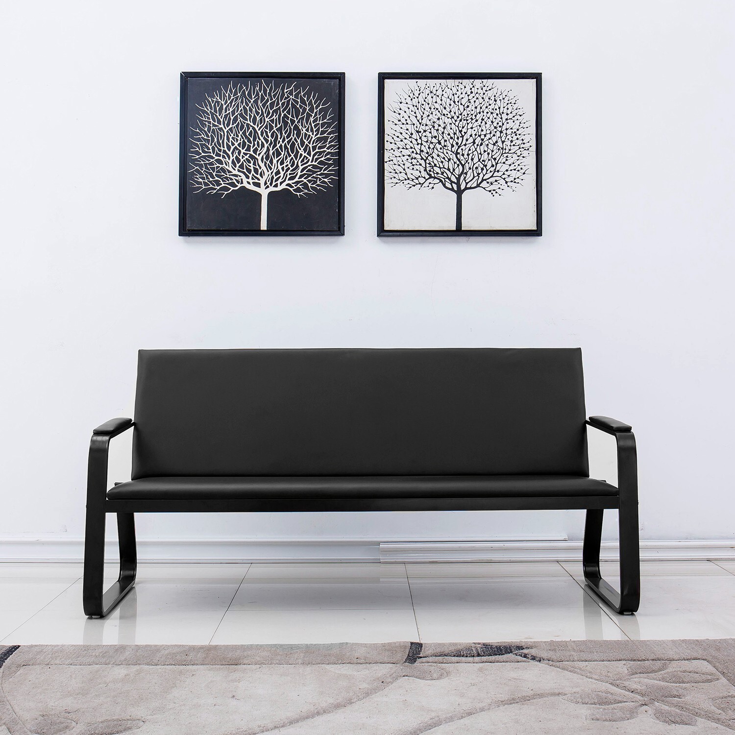 Waiting Room Conference Chairs Office Reception Bench w/ PVC Leather Steel Fram