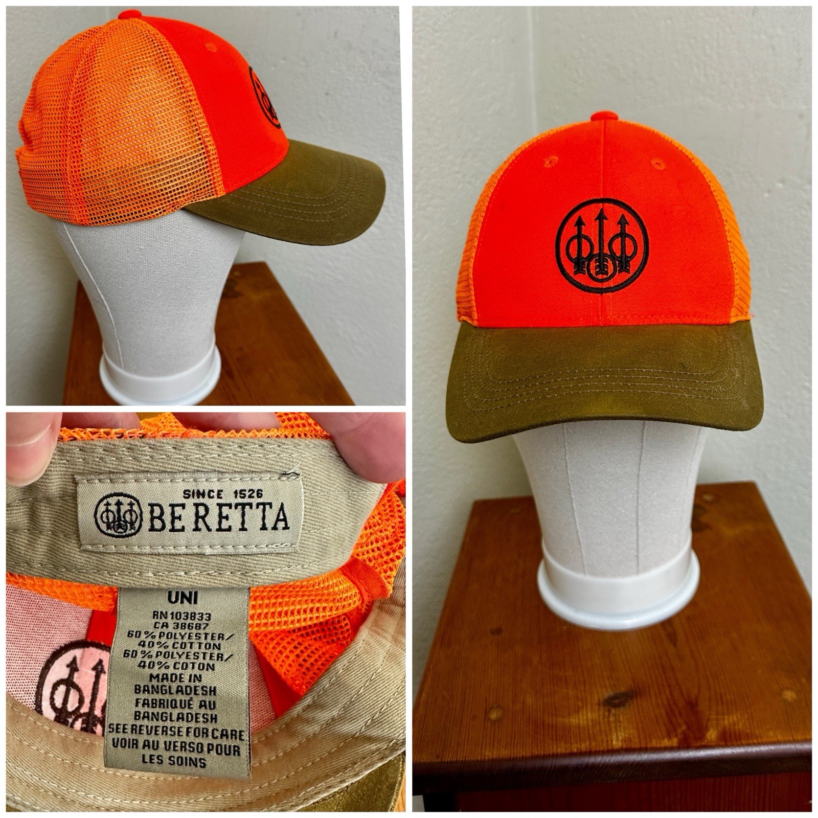 Beretta Men's Upland Trucker With Waxed Cotton Bill Tabacco/Blaze Orange Hat