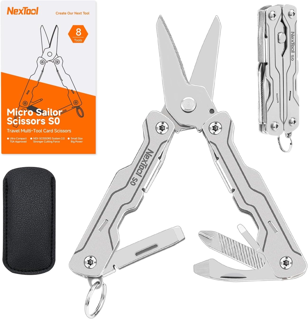 NexTool Micro Sailor Scissors S0, Mini Keychain Multitool with Serrated Scissors