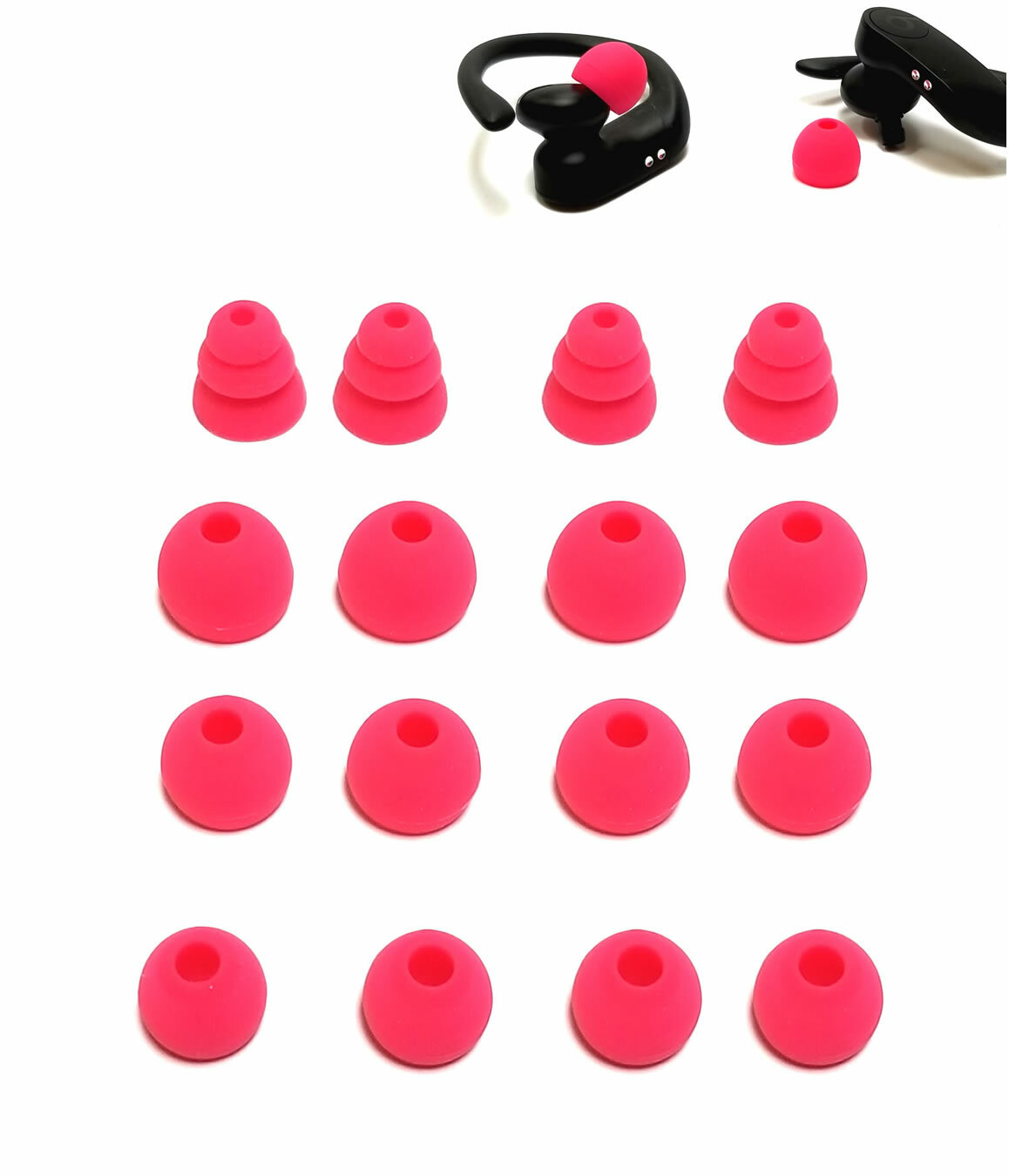 16 pcs. PINK Earbuds Gels for Beats Powerbeats-PRO. Multi-sizes S/M/L/Layers