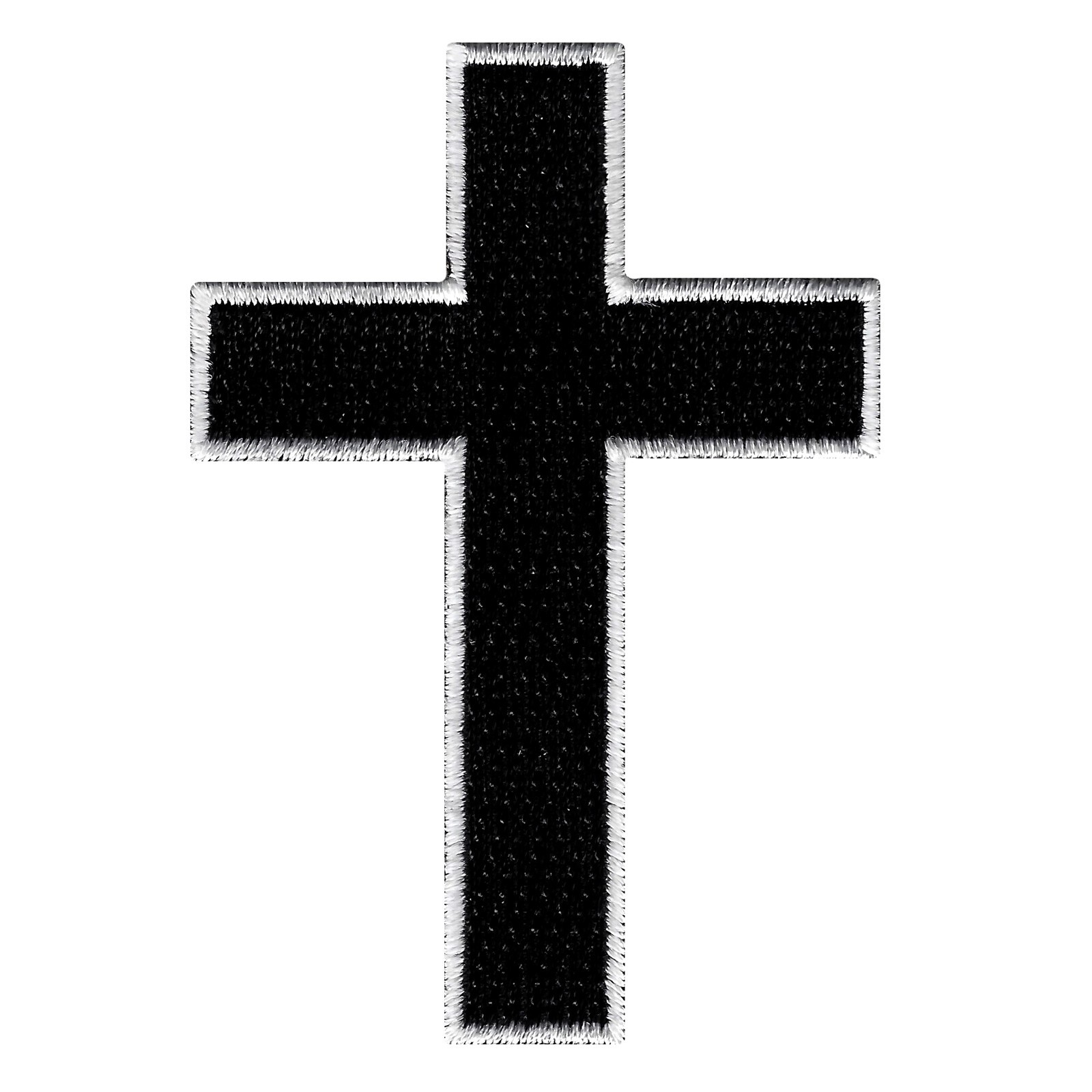 CHRISTIAN CROSS iron-on PATCH embroidered BLACK WHITE CRUCIFIX JESUS BIKER new