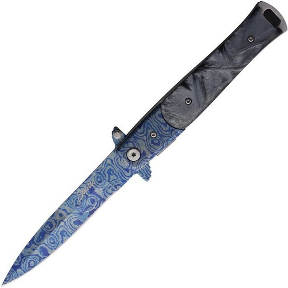 ElitEdge Folding Knife Damascus Etch Stainless Steel Blade - 10-428CDMBP