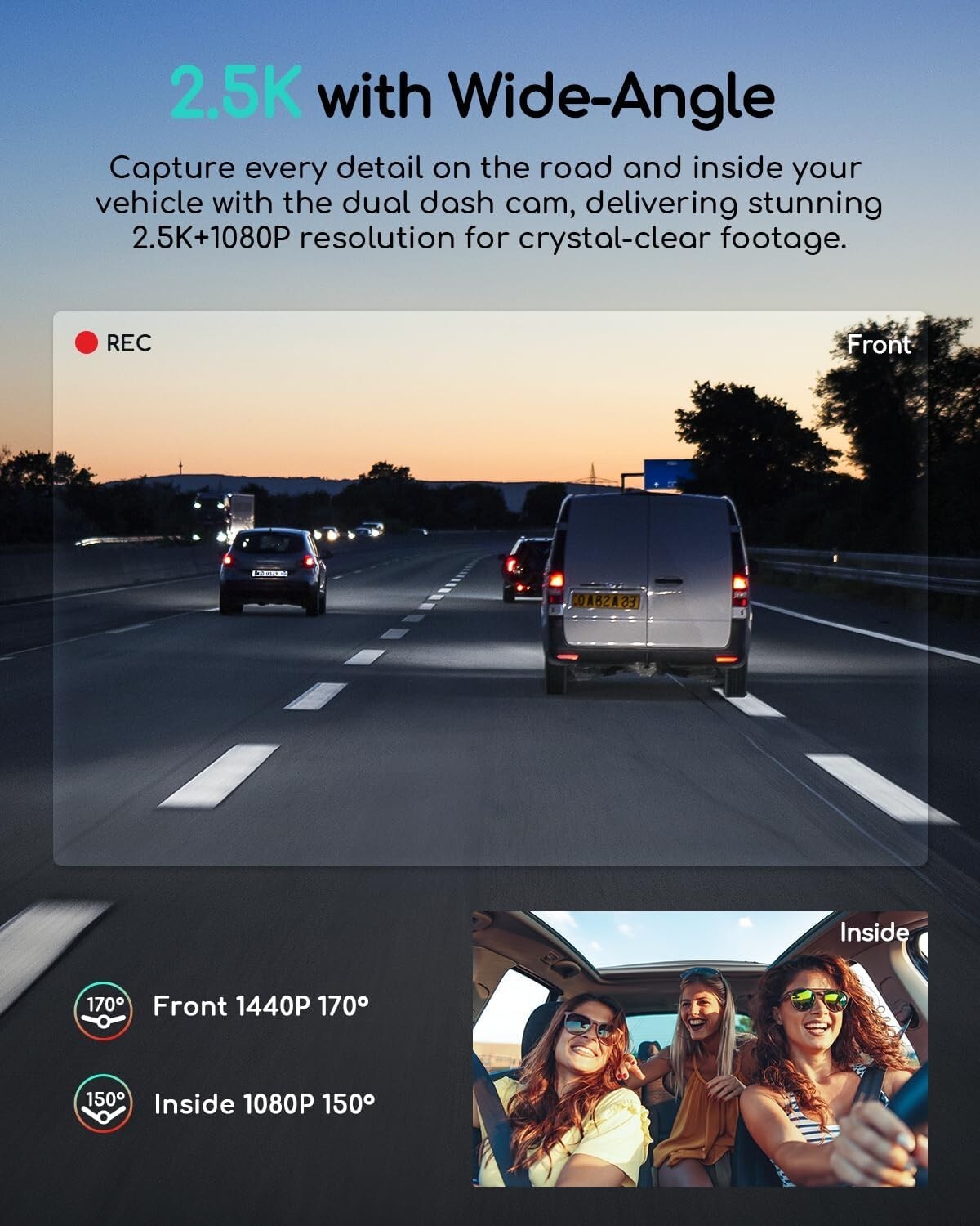 COOAU Dual Dash Camera 1080P Dash Cam Front and Inside, Built-in GPS and WiFi US