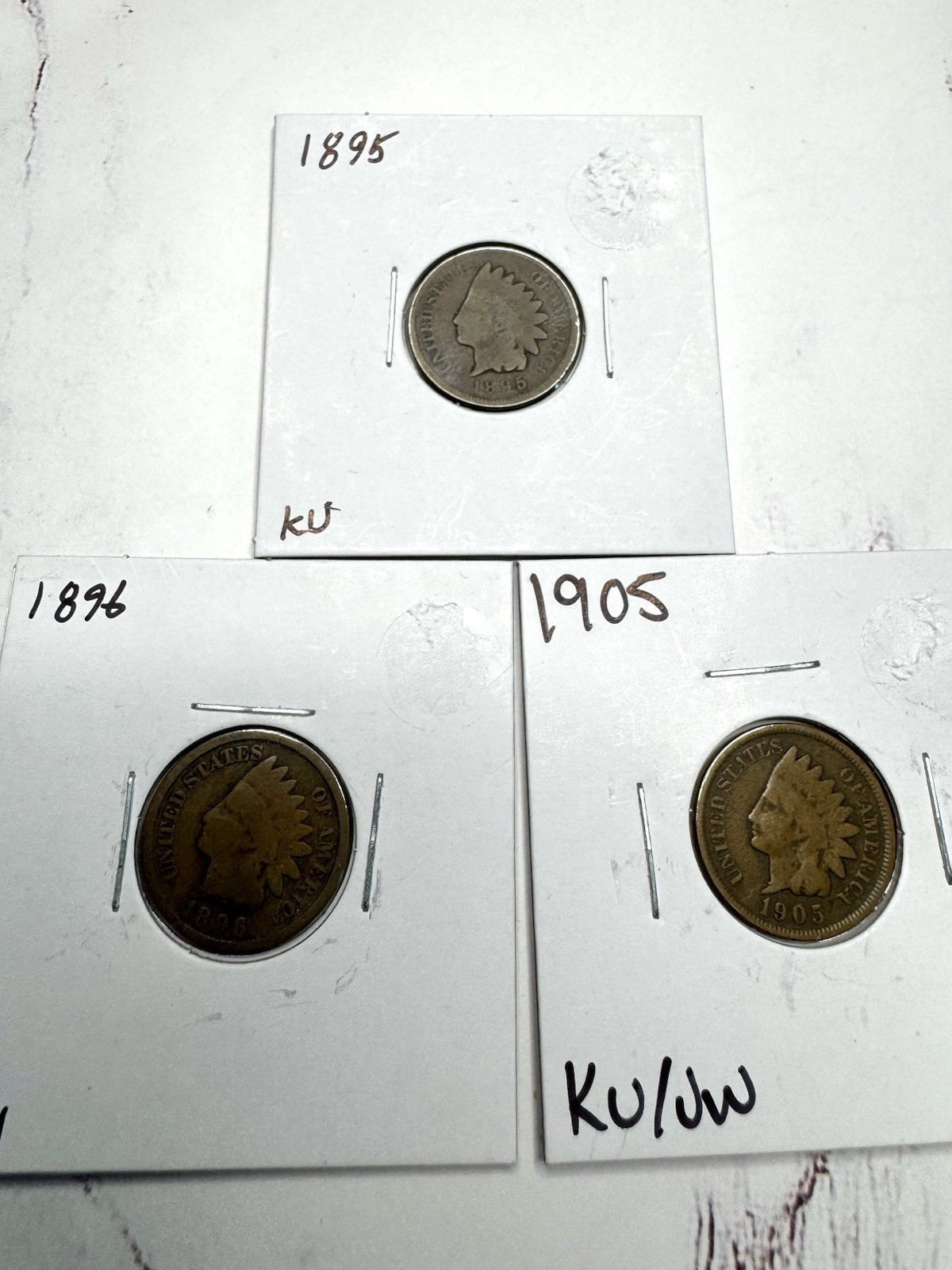 (Lot of 3) Good INDIAN HEAD U.S. Cents. 1895, 1896, 1905.
