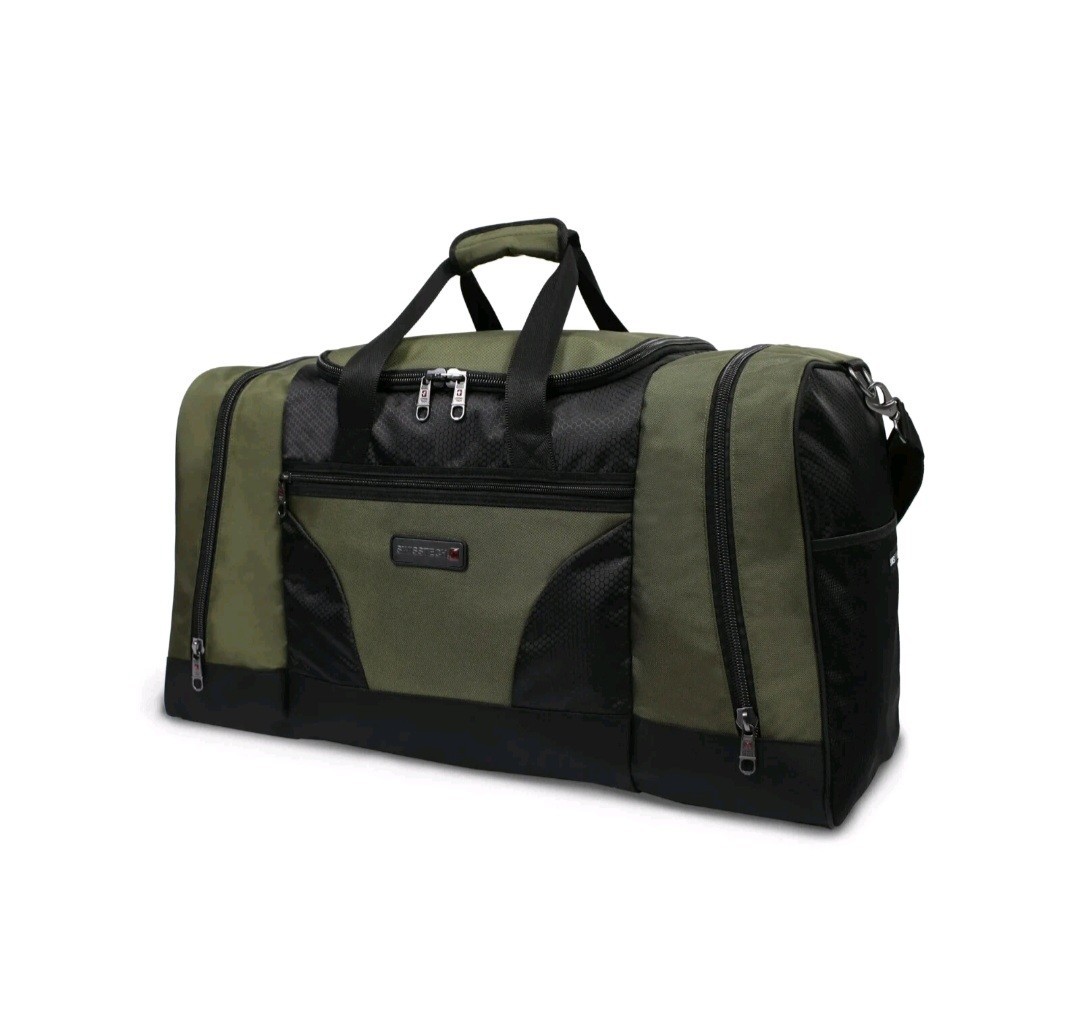 SwissTech Large 30L Green/Black Zip Polyester Duffel Bag 3 Pockets, Strap