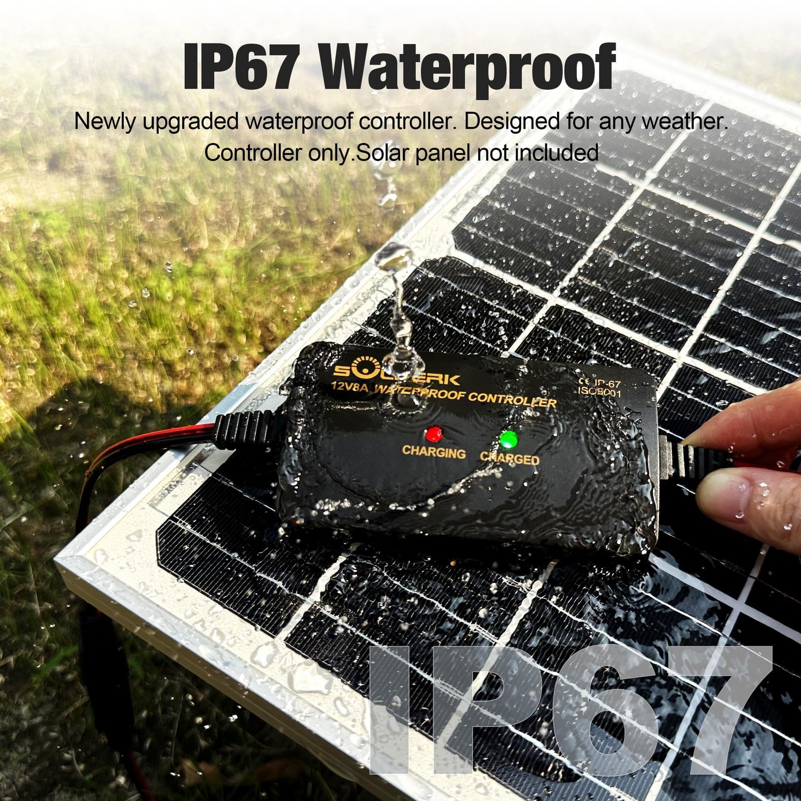 8A 12V Solar Charge Controller with LED Display, IP67 Waterproof PWM Intellig...