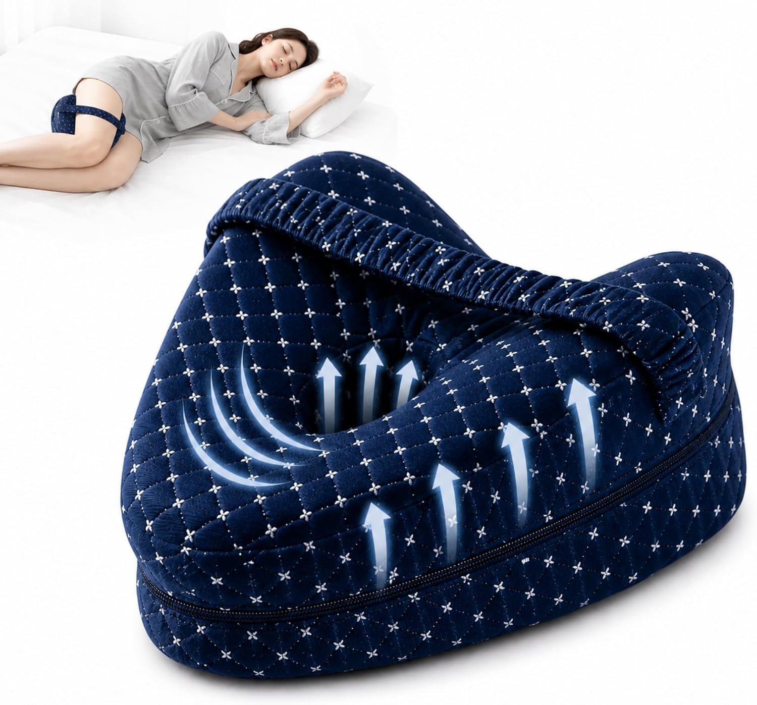 Alignment Pillow for Side Sleepers, Memory Foam Knee Pillow with Adjustable Stra